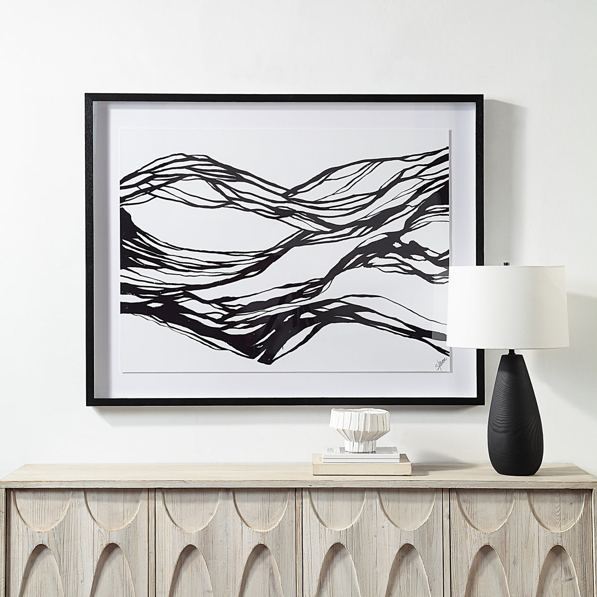 Mica 45" Wide Wall Art with Wood Frame, Painted Black-Canvas Prints-DECOROLALA
