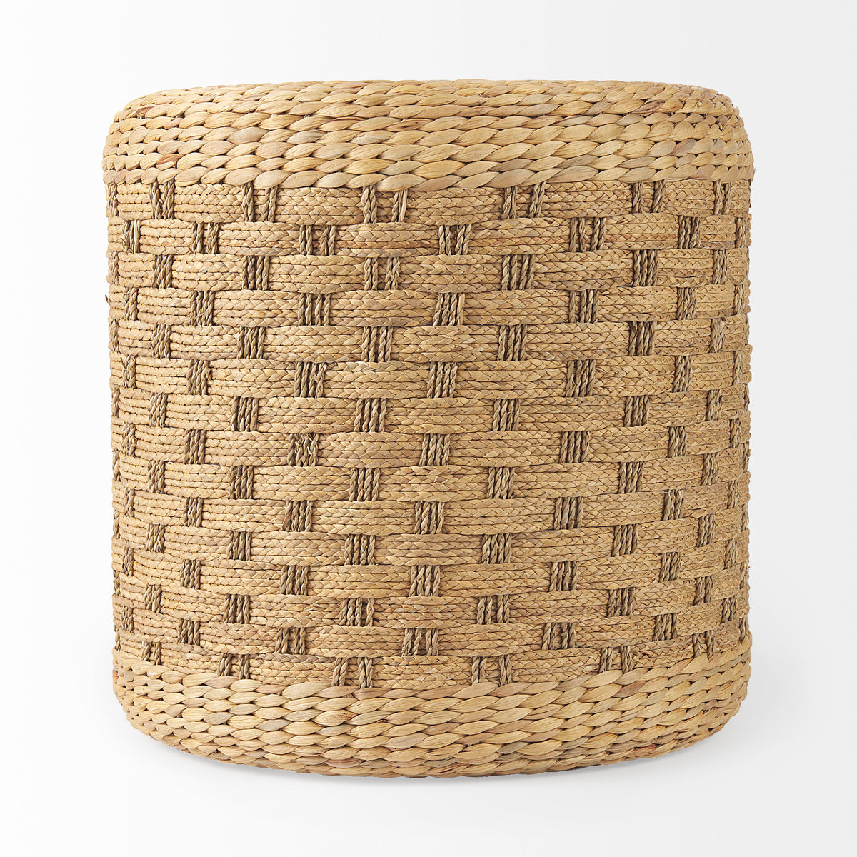 Michelle 17.7L x 17.7W x 17.7H Light Brown Woven Seagrass Round Pouf-Poufs-DECOROLALA