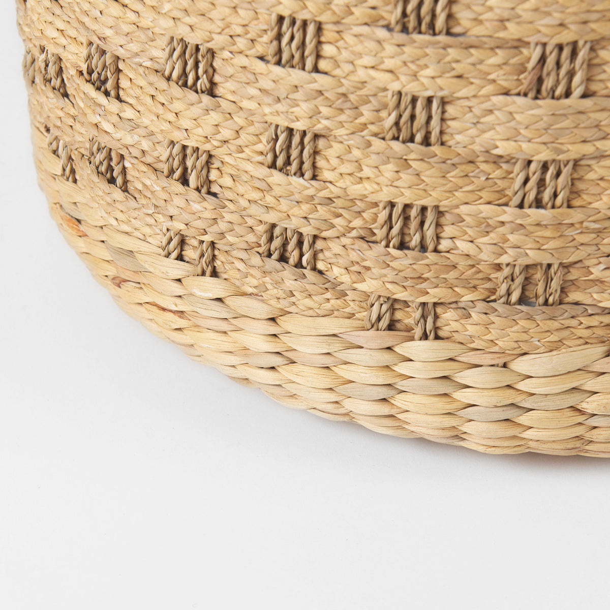 Michelle 17.7L x 17.7W x 17.7H Light Brown Woven Seagrass Round Pouf-Poufs-DECOROLALA