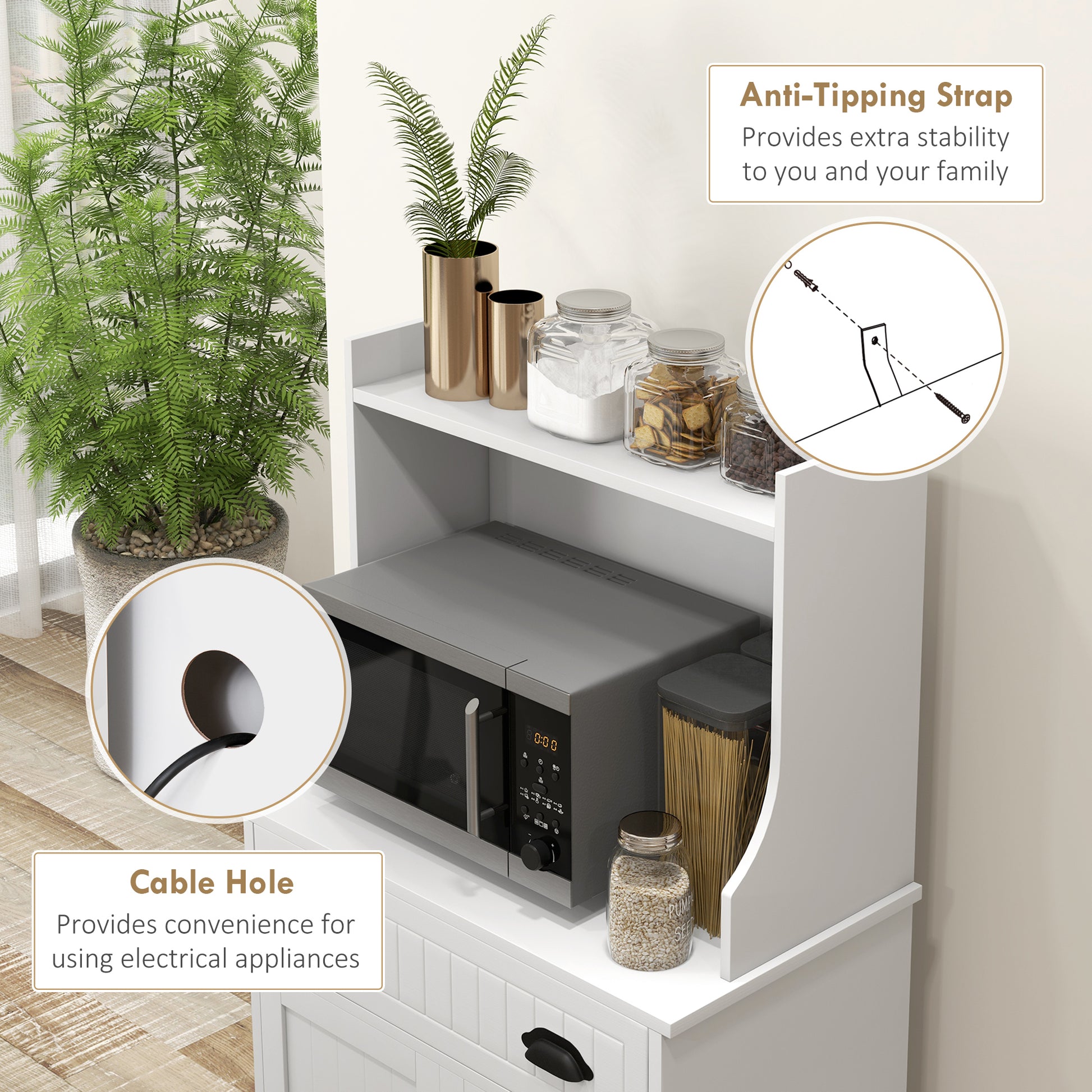 Microwave Cabinet, Kitchen Storage Cabinet with Drawer and Adjustable Shelf, White-Home Furnishings > Storage & Organization > Kitchen Pantry Cabinets-DECOROLALA