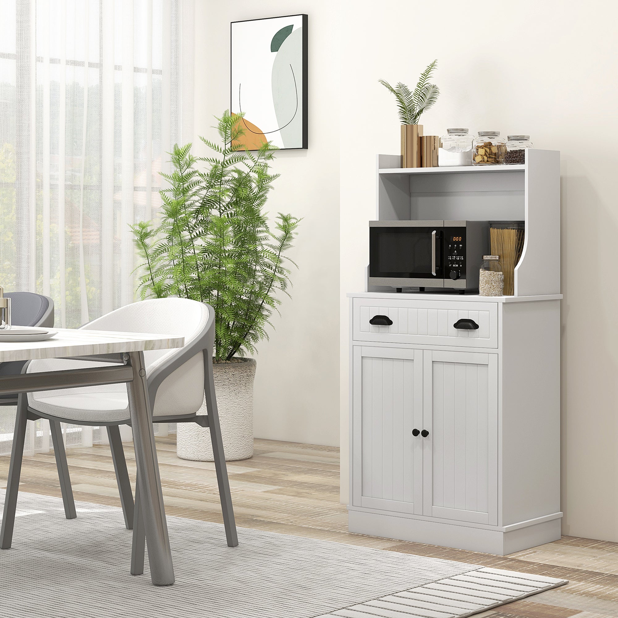 Microwave Cabinet, Kitchen Storage Cabinet with Drawer and Adjustable Shelf, White-Home Furnishings > Storage & Organization > Kitchen Pantry Cabinets-DECOROLALA