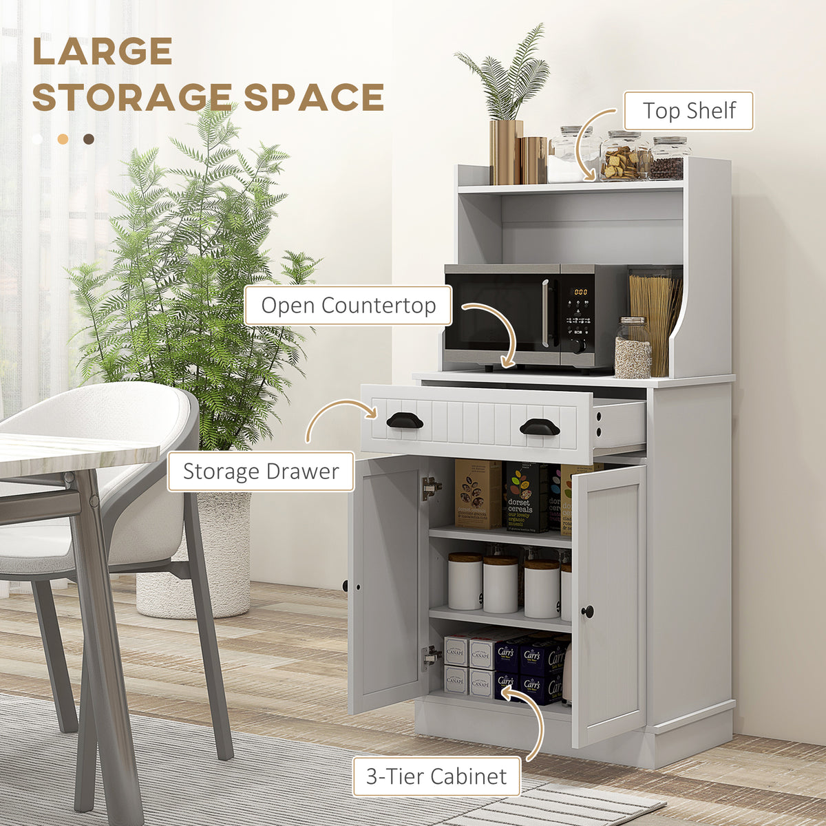 Microwave Cabinet - White Kitchen Storage with Drawer & Shelf-Home Furnishings > Storage & Organization > Kitchen Pantry Cabinets-DECOROLALA