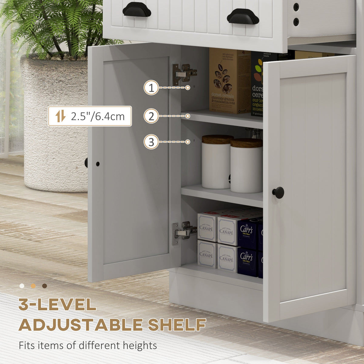 Microwave Cabinet - White Kitchen Storage with Drawer & Shelf-Home Furnishings > Storage & Organization > Kitchen Pantry Cabinets-DECOROLALA