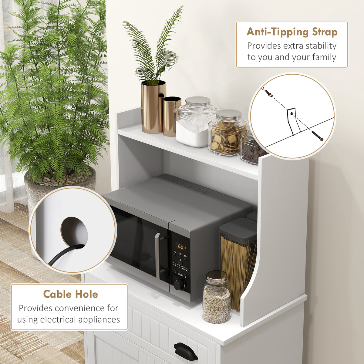 Microwave Cabinet - White Kitchen Storage with Drawer & Shelf-Home Furnishings > Storage & Organization > Kitchen Pantry Cabinets-DECOROLALA
