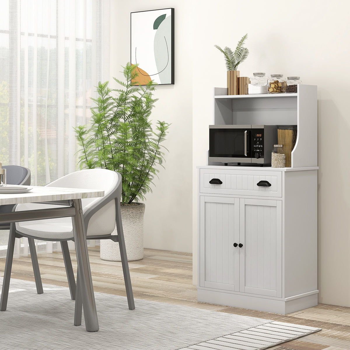 Microwave Cabinet - White Kitchen Storage with Drawer & Shelf-Home Furnishings > Storage & Organization > Kitchen Pantry Cabinets-DECOROLALA