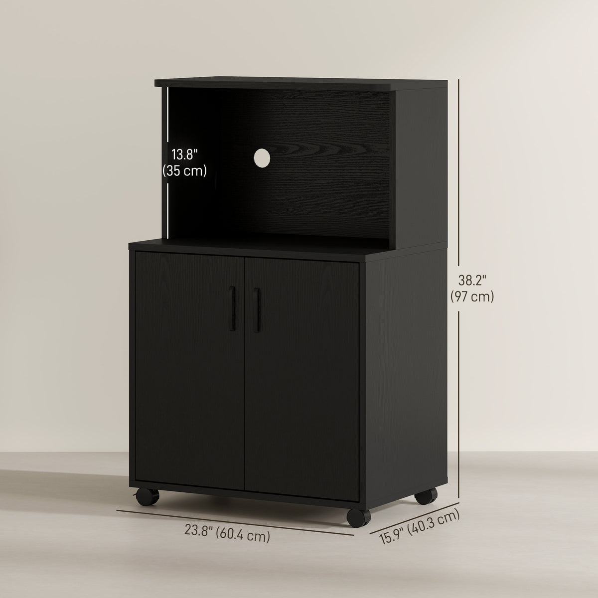 Microwave Cart on Wheels with 2-Door Cabinet - Black Wood Grain-Home Furnishings > Storage & Organization > Kitchen Pantry Cabinets-DECOROLALA
