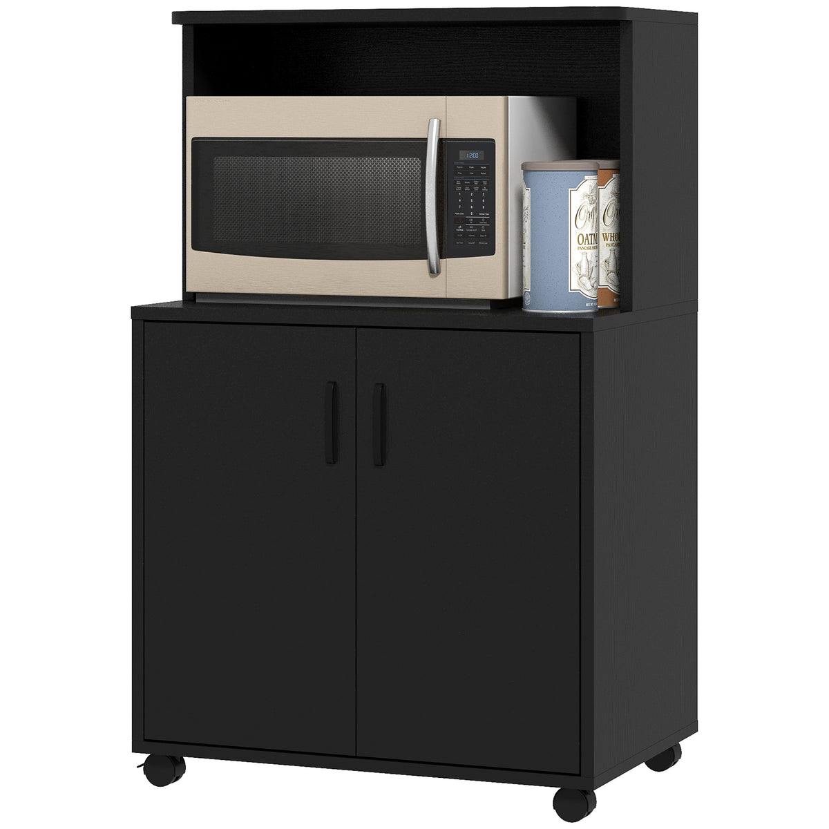 Microwave Cart on Wheels with 2-Door Cabinet - Black Wood Grain-Home Furnishings > Storage & Organization > Kitchen Pantry Cabinets-DECOROLALA