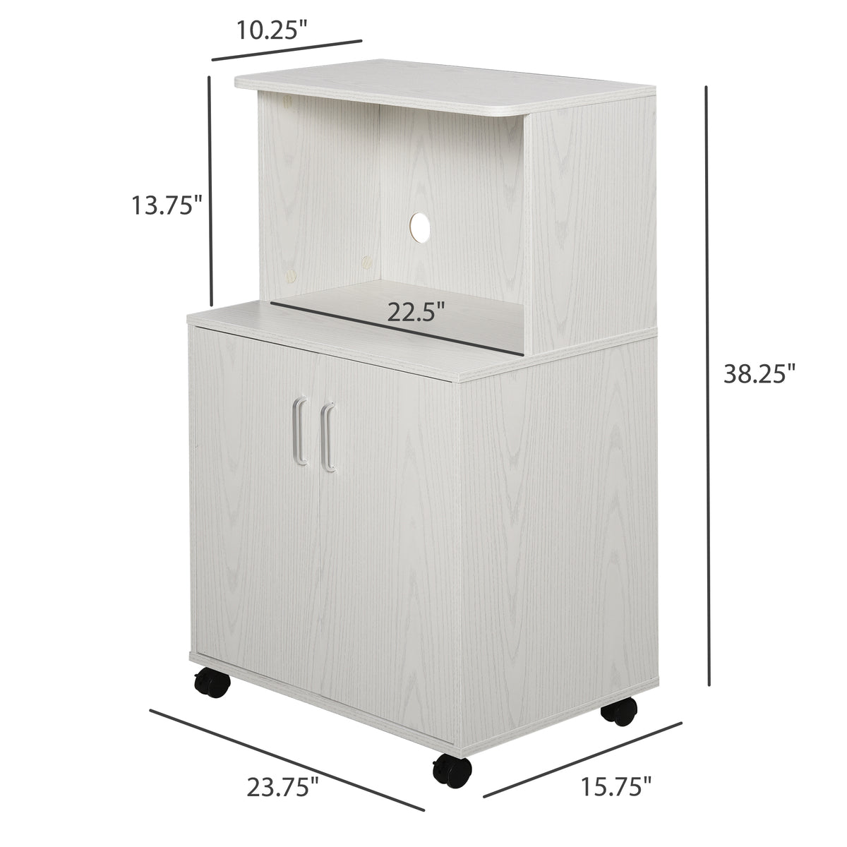 Microwave Cart on Wheels with 2-Door Cabinet - White Oak-Home Furnishings > Storage & Organization > Kitchen Pantry Cabinets-DECOROLALA