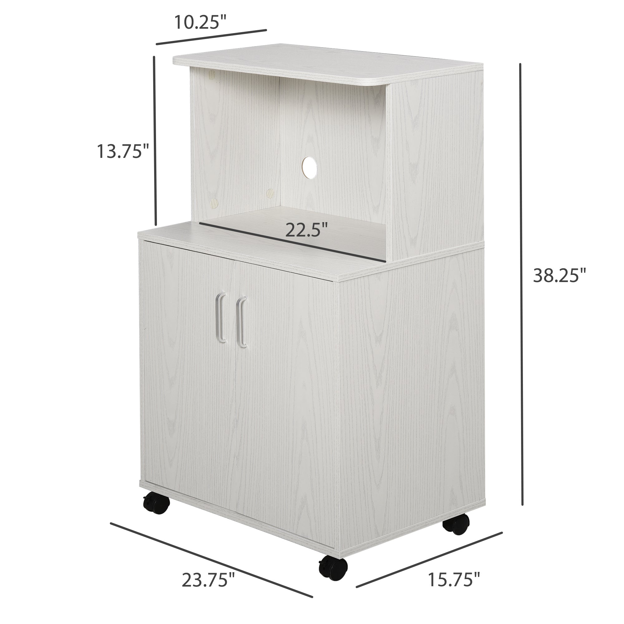 Microwave Cart on Wheels with 2-Door Cabinet - White Oak-Home Furnishings > Storage & Organization > Kitchen Pantry Cabinets-DECOROLALA