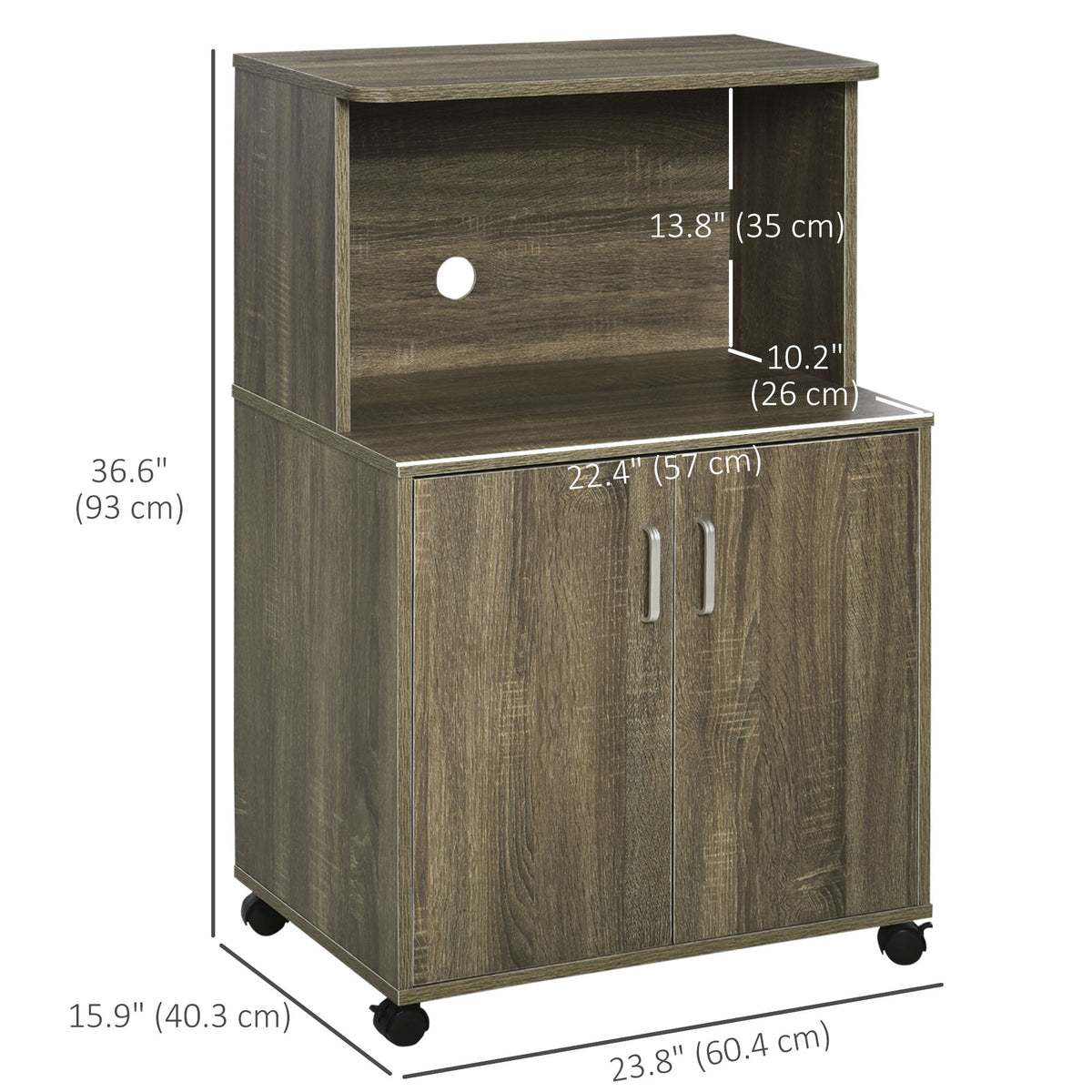 Microwave Cart with 2-Door Cabinet - Grey Wood Grain 24" W-Home Furnishings > Storage & Organization > Kitchen Pantry Cabinets-DECOROLALA