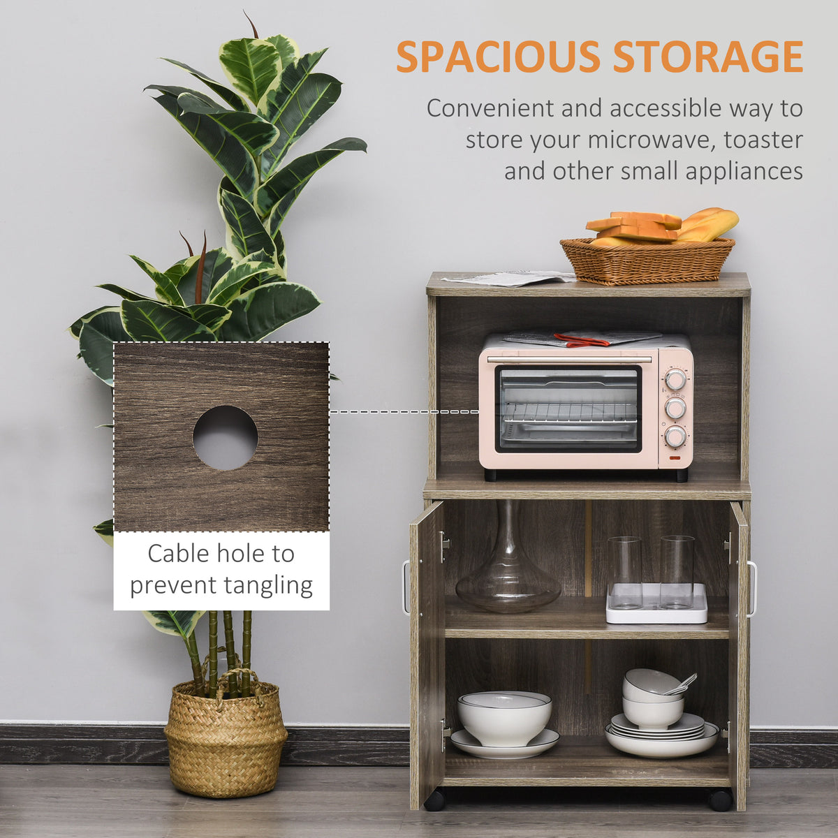 Microwave Cart with 2-Door Cabinet - Grey Wood Grain 24" W-Home Furnishings > Storage & Organization > Kitchen Pantry Cabinets-DECOROLALA