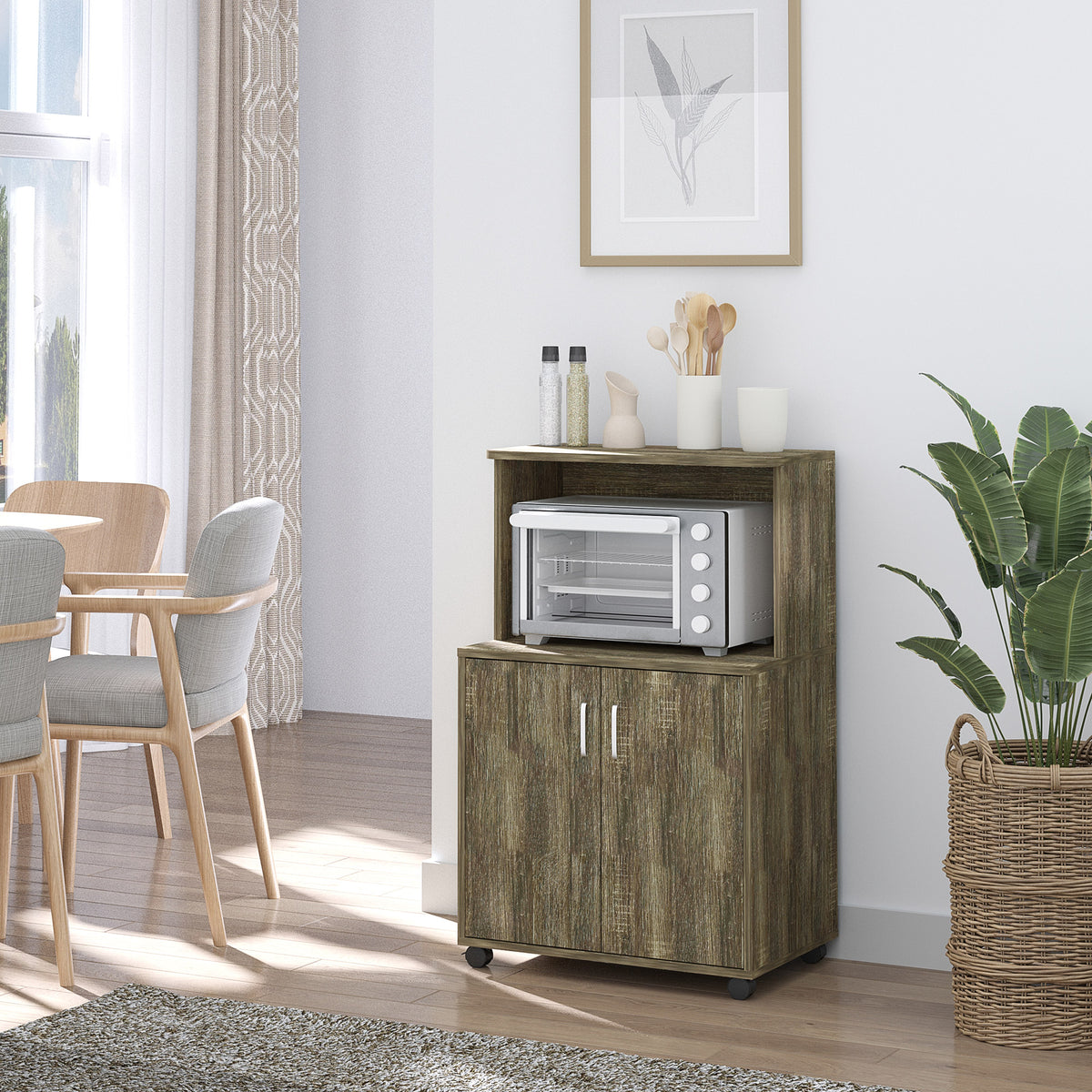 Microwave Cart with 2-Door Cabinet - Grey Wood Grain 24" W-Home Furnishings > Storage & Organization > Kitchen Pantry Cabinets-DECOROLALA