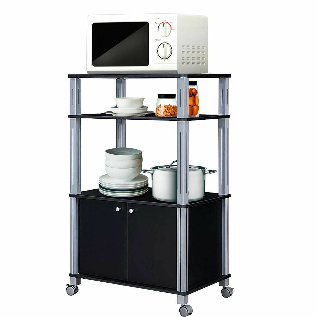 Microwave Rack Stand Rolling Storage Cart-Black-Baker’s Racks-DECOROLALA