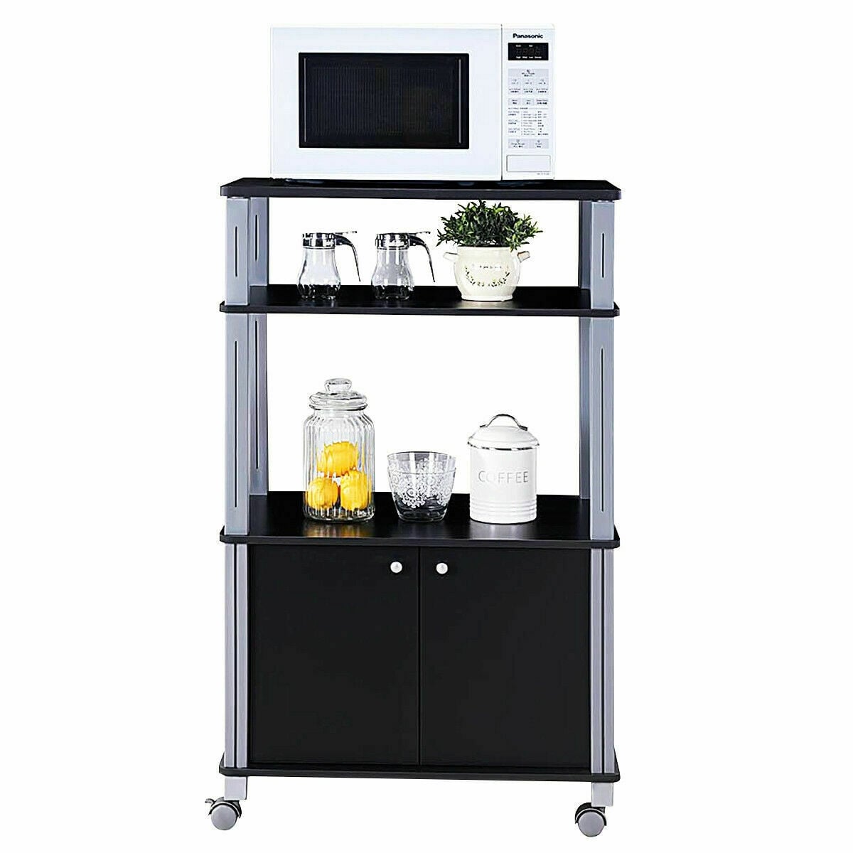 Microwave Rack Stand Rolling Storage Cart-Black-Baker’s Racks-DECOROLALA