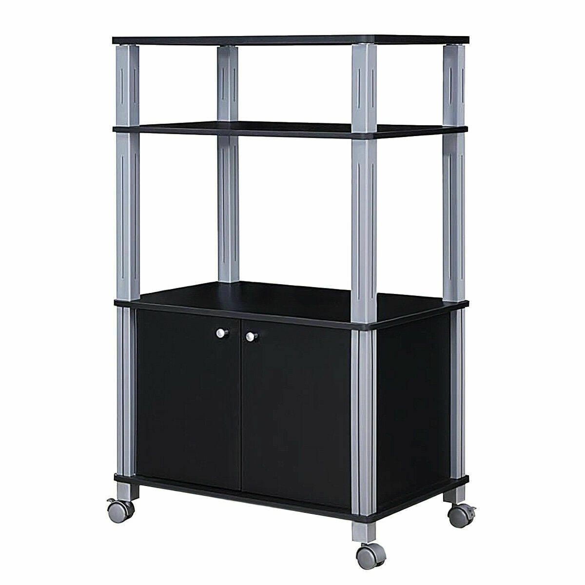 Microwave Rack Stand Rolling Storage Cart-Black-Baker’s Racks-DECOROLALA