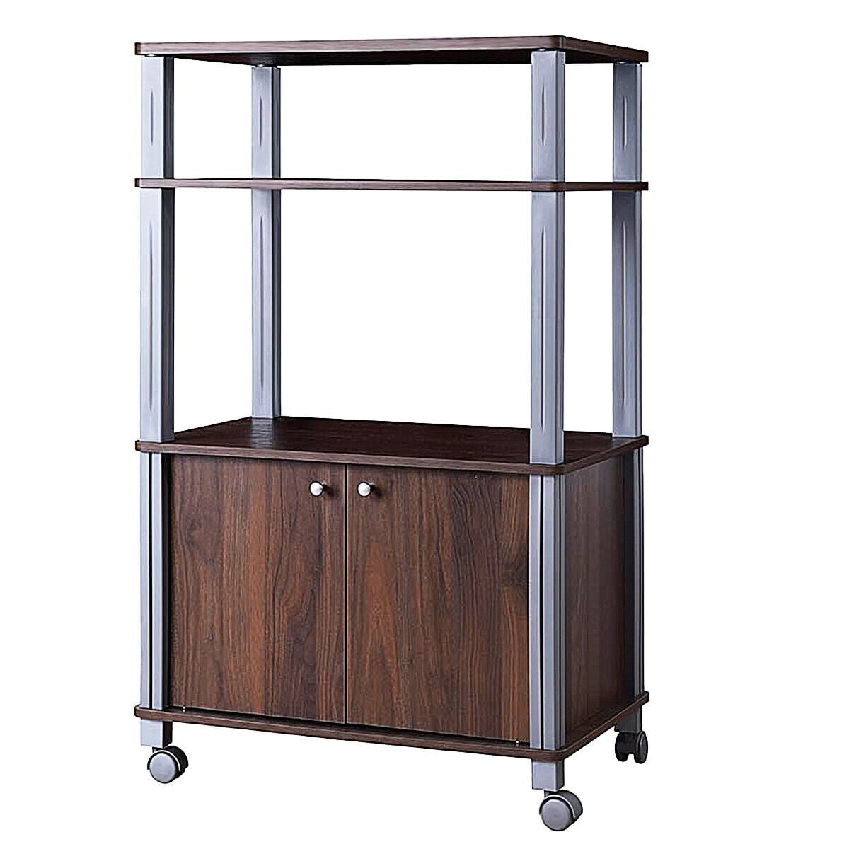 Microwave Rack Stand Rolling Storage Cart-Walnut-Baker’s Racks-DECOROLALA