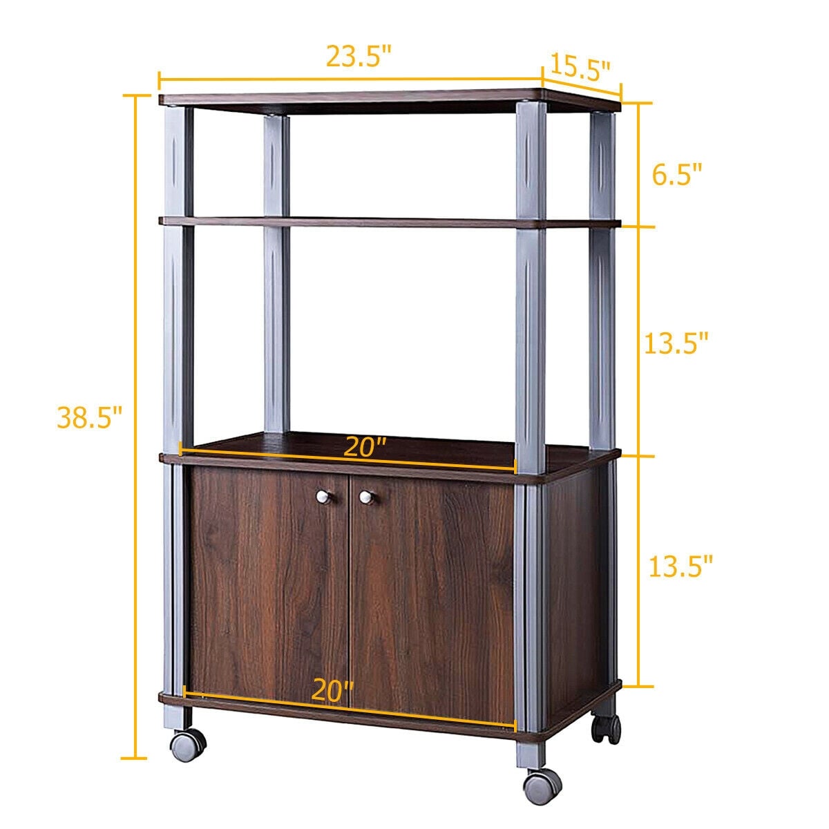 Microwave Rack Stand Rolling Storage Cart-Walnut-Baker’s Racks-DECOROLALA