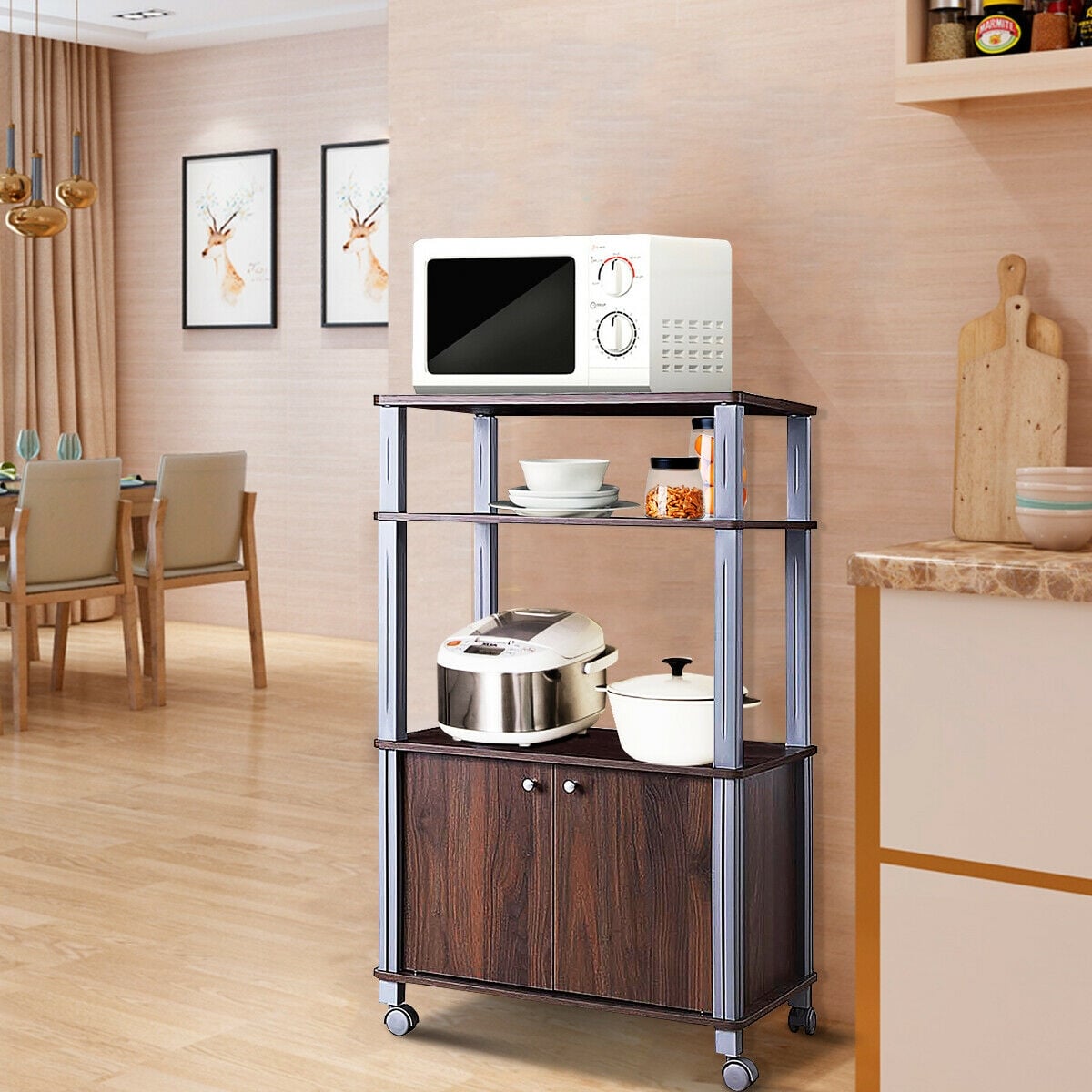 Microwave Rack Stand Rolling Storage Cart-Walnut-Baker’s Racks-DECOROLALA