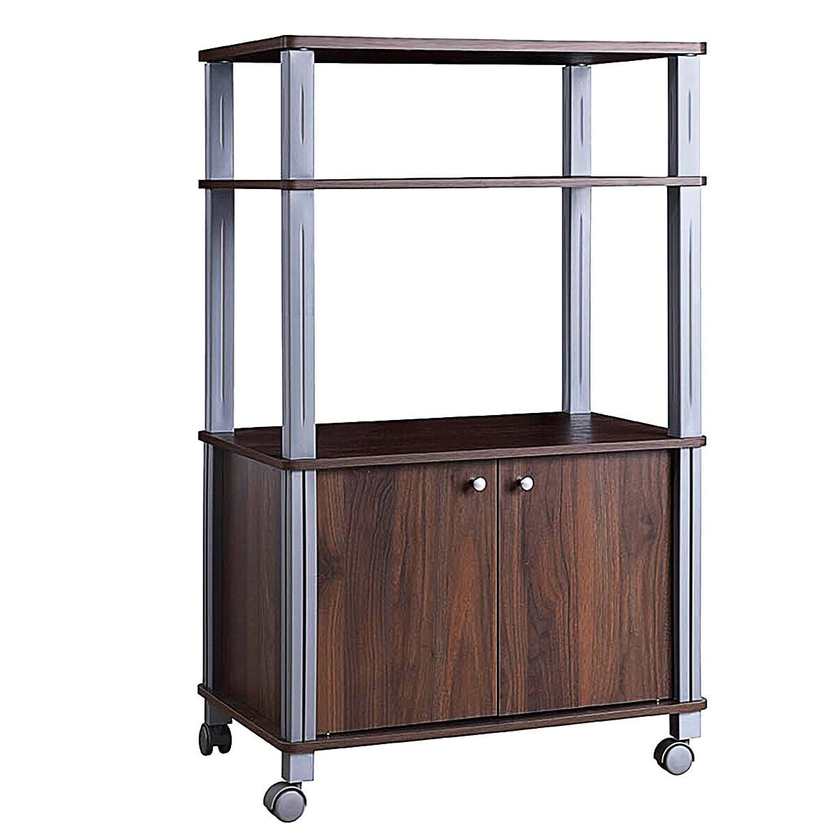 Microwave Rack Stand Rolling Storage Cart-Walnut-Baker’s Racks-DECOROLALA