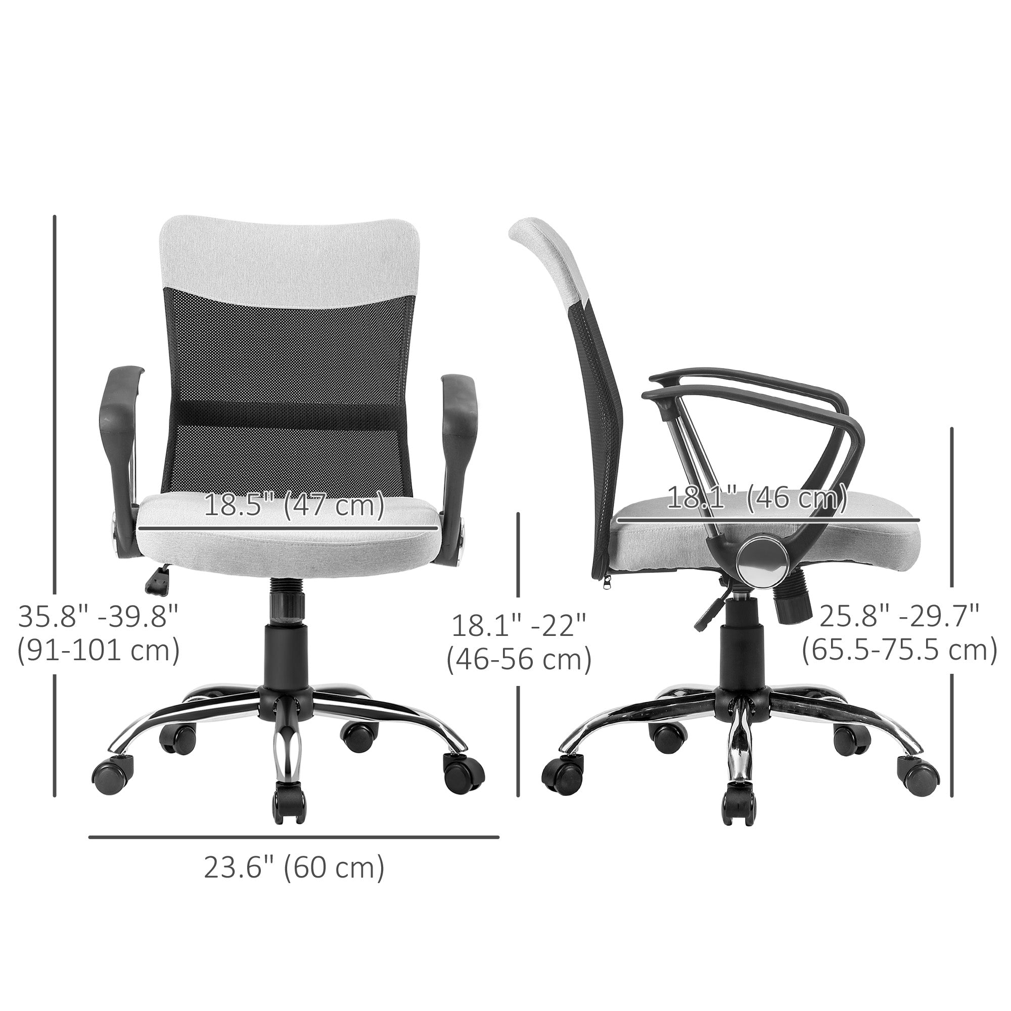 Mid Back Office Chair - Grey Linen Mesh with Flip-Up Arms-Office Products > Office Furniture > Office Chairs > Task Chairs-DECOROLALA