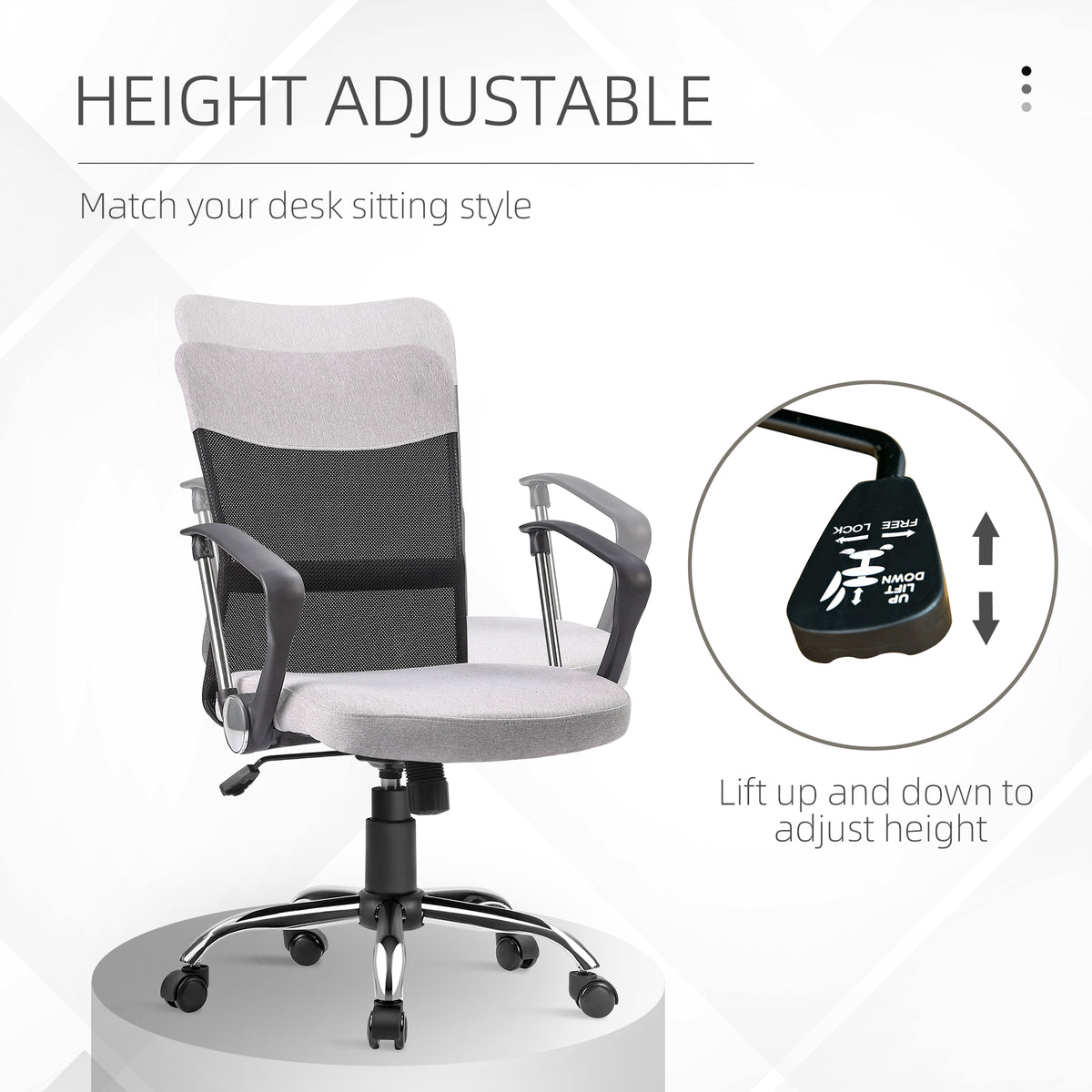 Mid Back Office Chair - Grey Linen Mesh with Flip-Up Arms-Office Products > Office Furniture > Office Chairs > Task Chairs-DECOROLALA