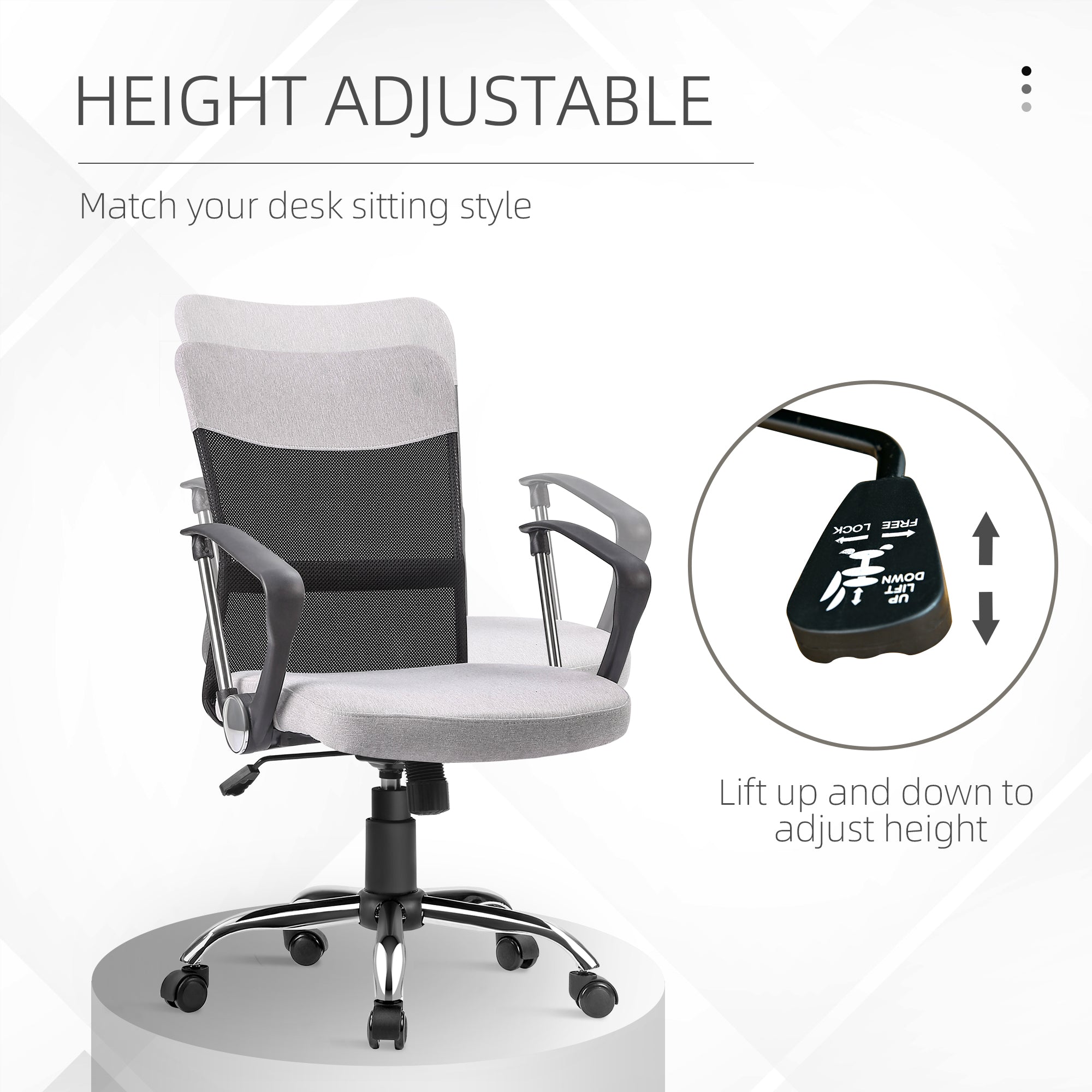 Mid Back Office Chair - Grey Linen Mesh with Flip-Up Arms-Office Products > Office Furniture > Office Chairs > Task Chairs-DECOROLALA