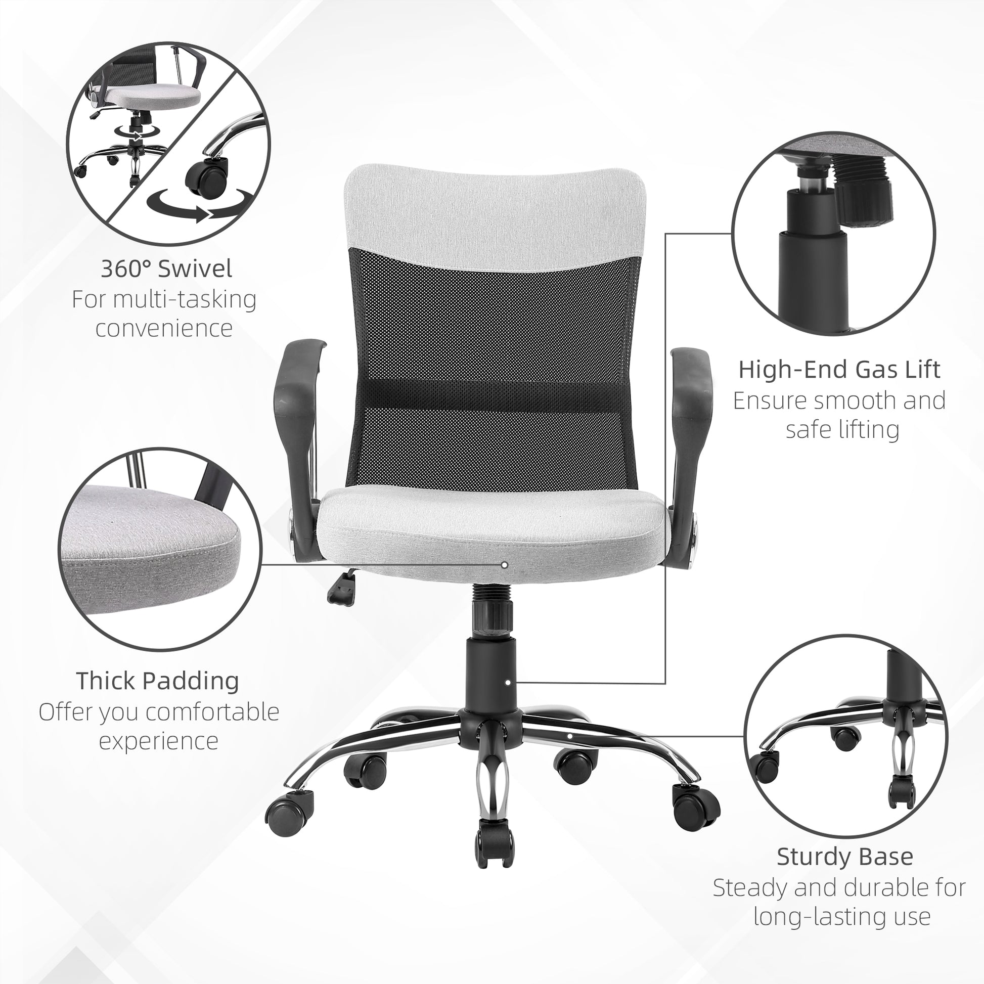 Mid Back Office Chair - Grey Linen Mesh with Flip-Up Arms-Office Products > Office Furniture > Office Chairs > Task Chairs-DECOROLALA