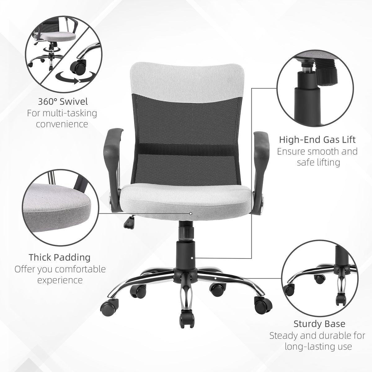 Mid Back Office Chair - Grey Linen Mesh with Flip-Up Arms-Office Products > Office Furniture > Office Chairs > Task Chairs-DECOROLALA