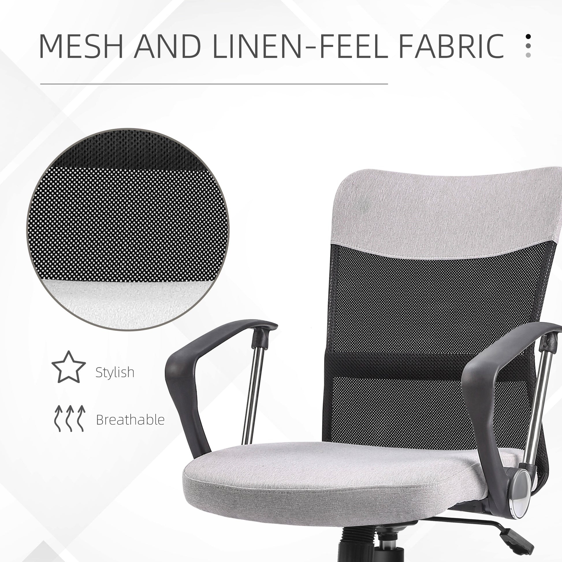 Mid Back Office Chair - Grey Linen Mesh with Flip-Up Arms-Office Products > Office Furniture > Office Chairs > Task Chairs-DECOROLALA