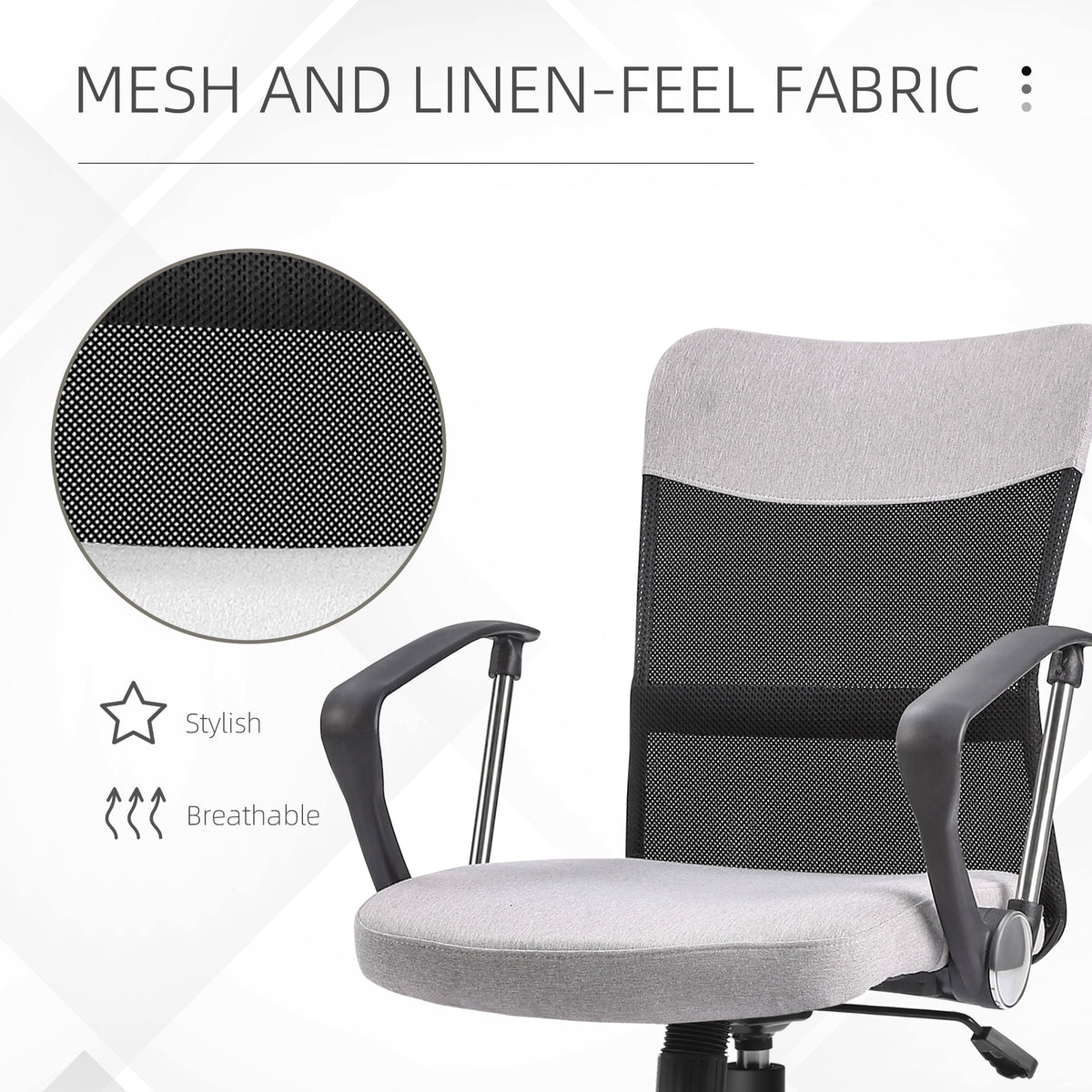 Mid Back Office Chair - Grey Linen Mesh with Flip-Up Arms-Office Products > Office Furniture > Office Chairs > Task Chairs-DECOROLALA