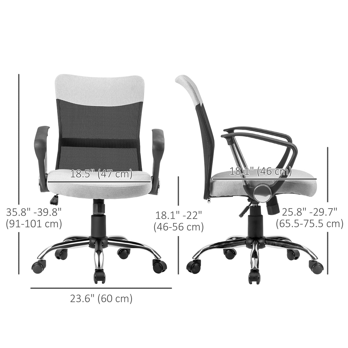 Mid Back Office Chair - Grey Linen Mesh with Flip-Up Arms-Task Chairs-DECOROLALA