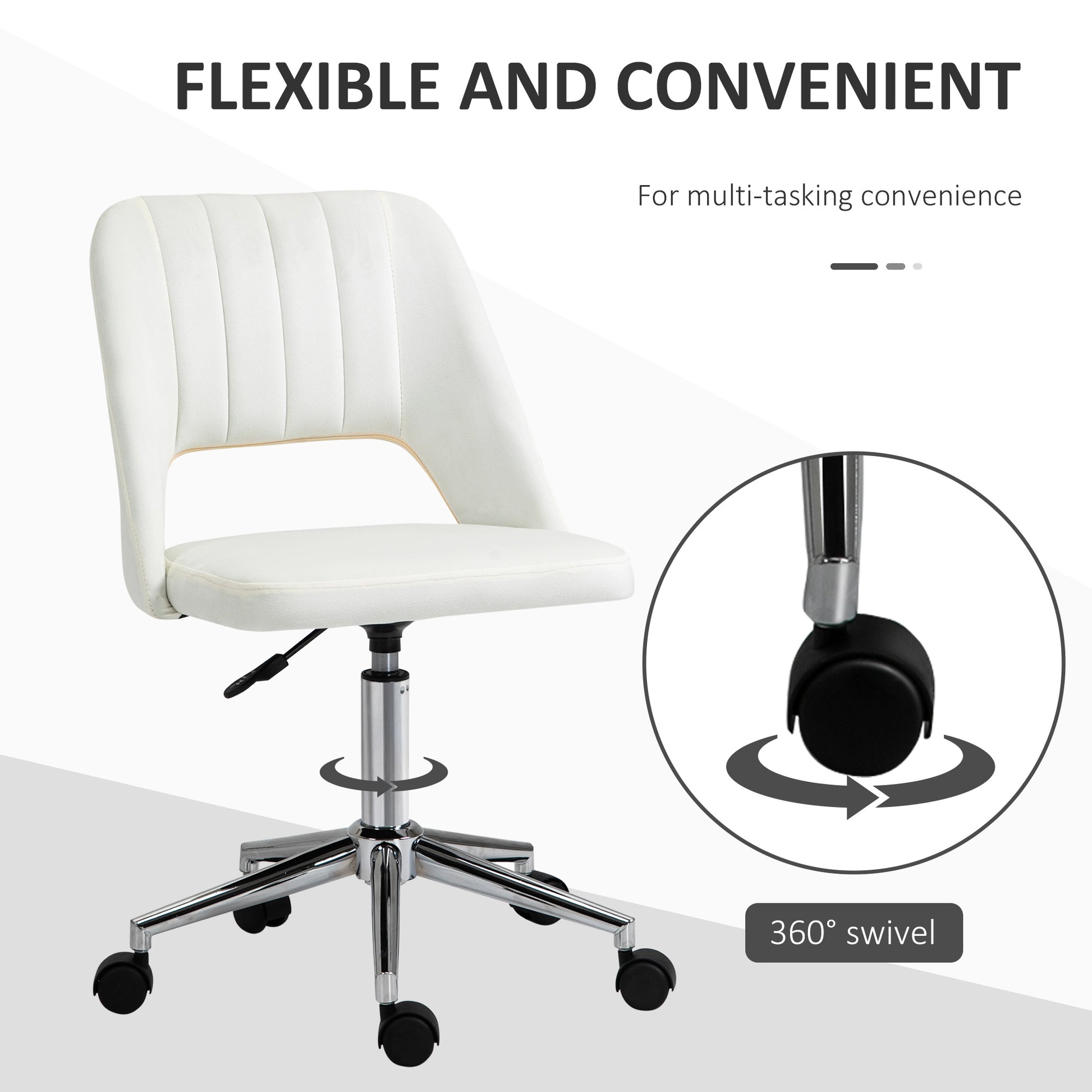 Mid Back Office Chair Velvet Fabric Swivel Scallop Shape Computer Desk Chair, Cream White-Office Products > Office Furniture > Office Chairs-DECOROLALA