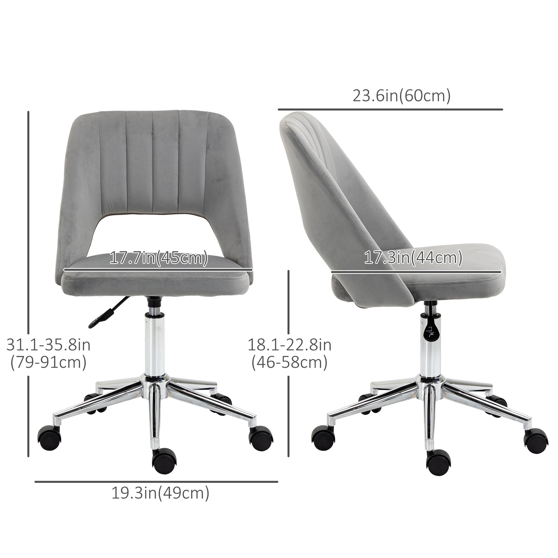 Mid Back Office Chair Velvet Fabric Swivel Scallop Shape Computer Desk Chair, Grey-Office Products > Office Furniture > Office Chairs > Task Chairs-DECOROLALA