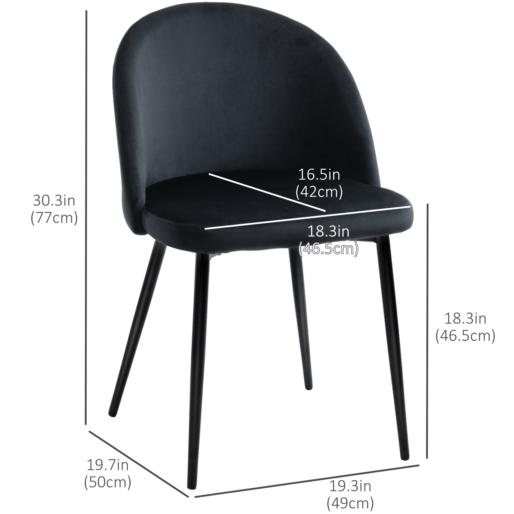 Mid-Back Velvet Dining Chairs, Set of 4 - Black-DECOROLALA