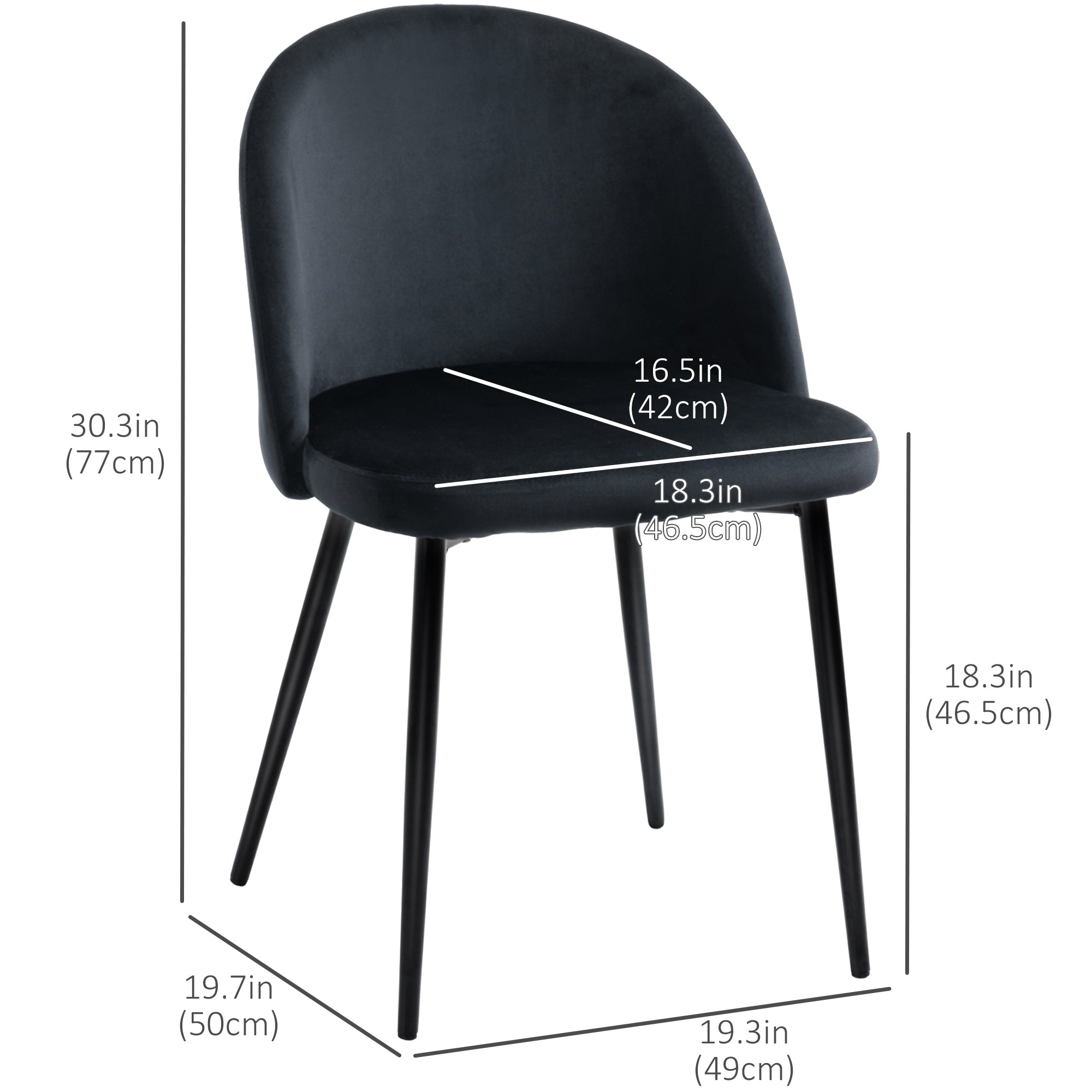 Mid-Back Velvet Dining Chairs, Set of 4 - Black-DECOROLALA