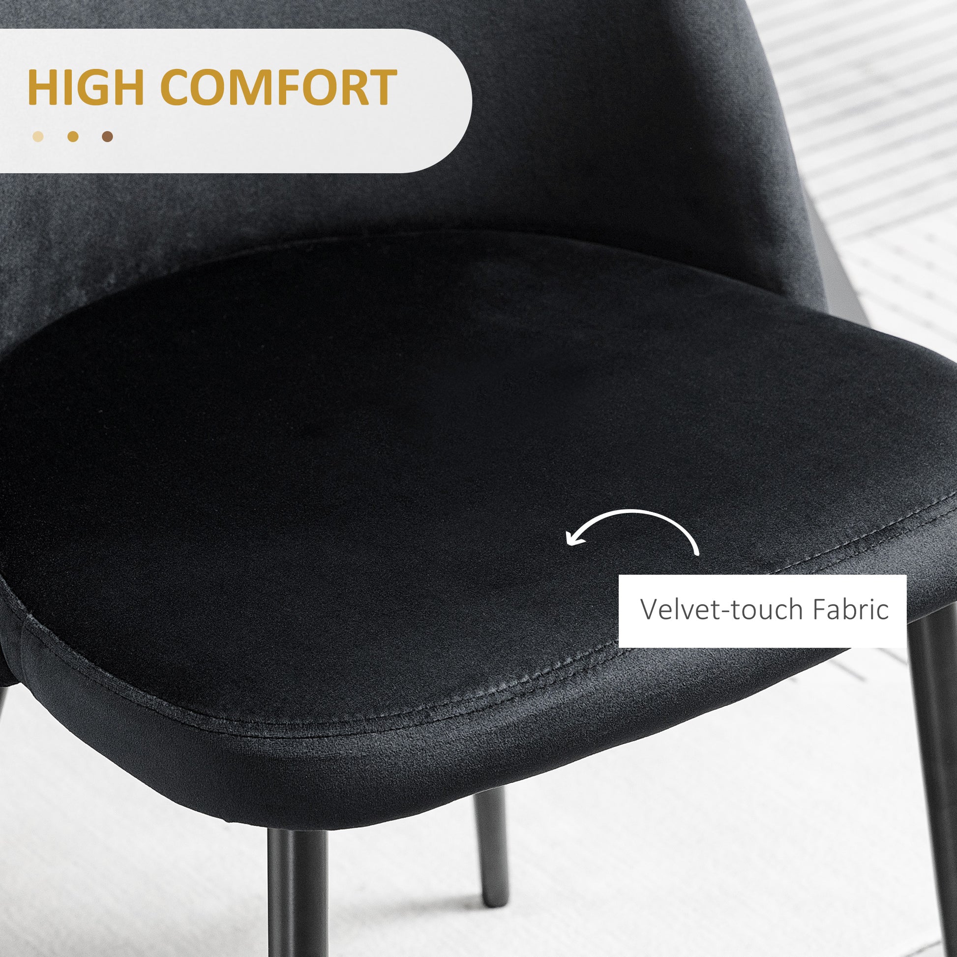Mid-Back Velvet Dining Chairs, Set of 4 - Black-DECOROLALA