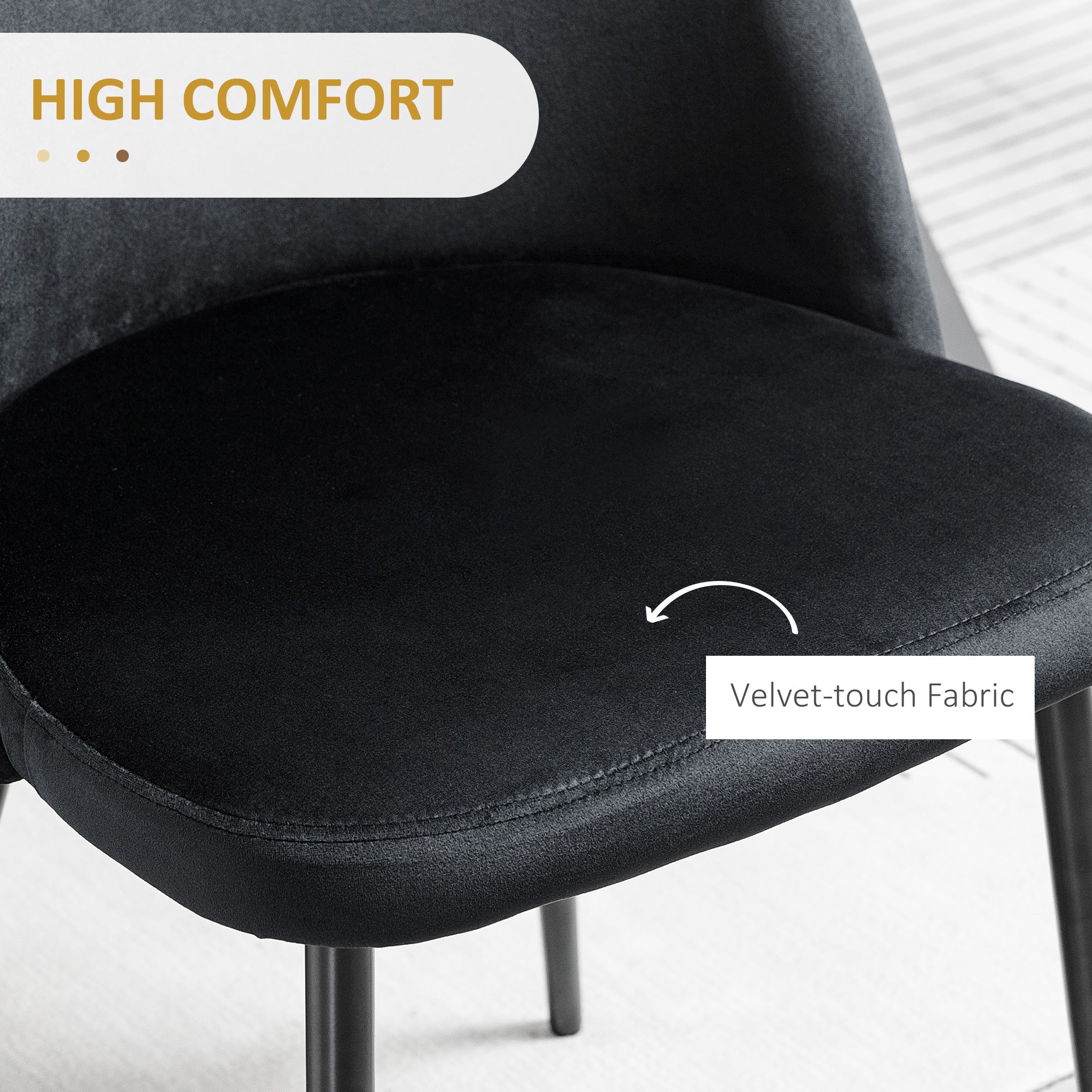 Mid-Back Velvet Dining Chairs, Set of 4 - Black-DECOROLALA