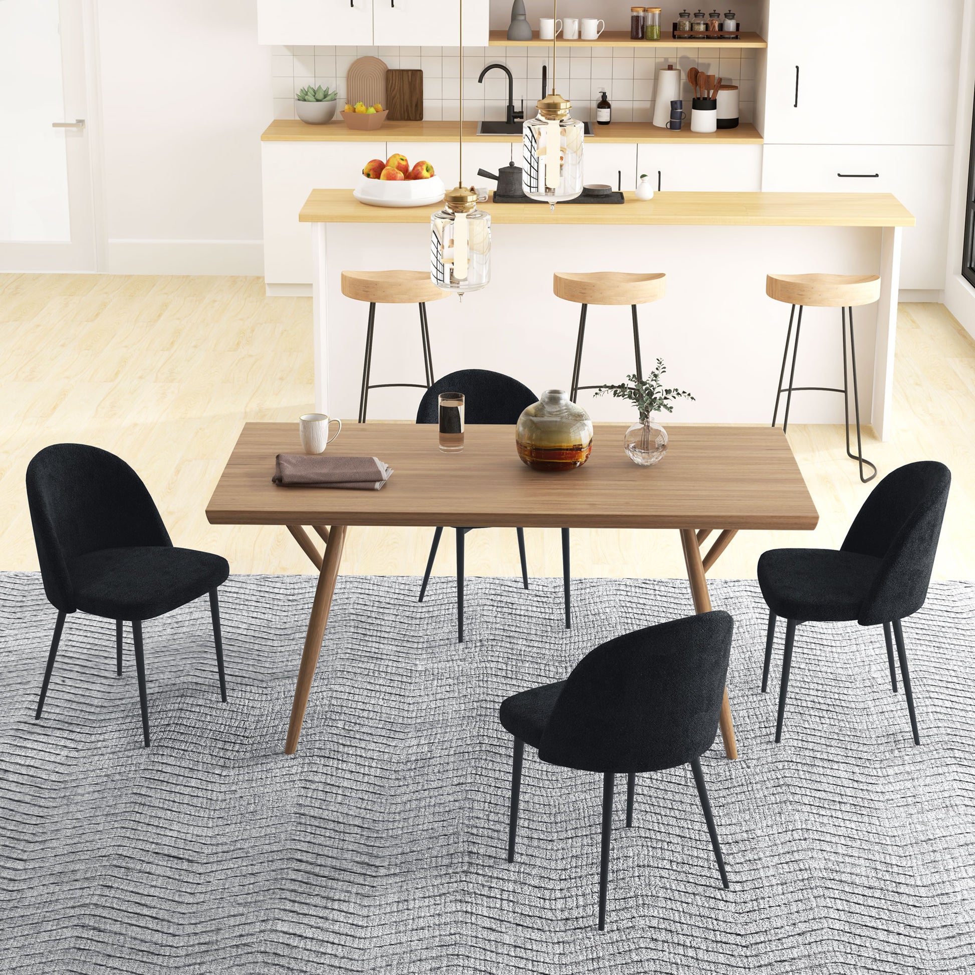 Mid-Back Velvet Dining Chairs, Set of 4 - Black-DECOROLALA