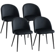 Mid-Back Velvet Dining Chairs, Set of 4 - Black-DECOROLALA