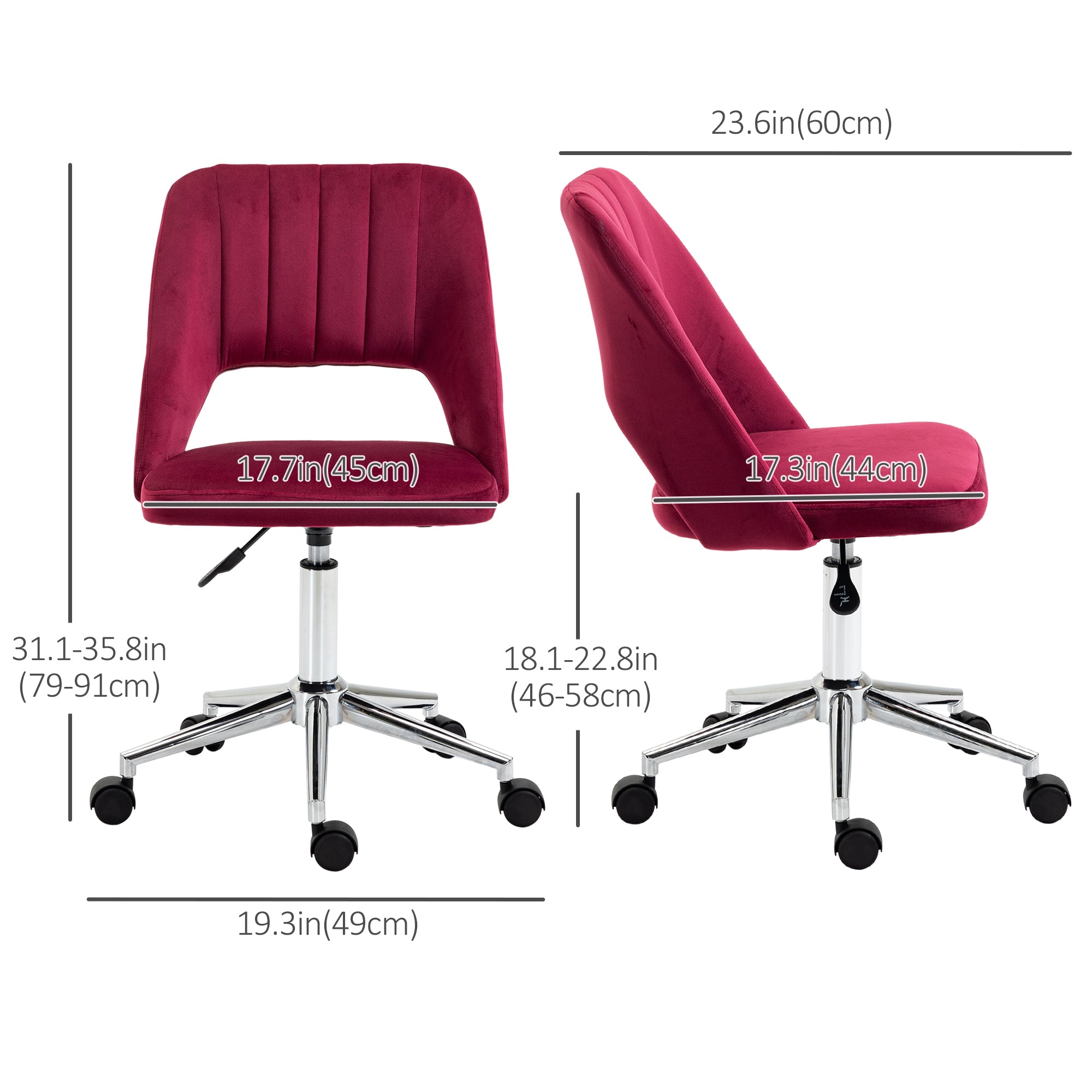 Mid-Back Velvet Office Chair - Red Scallop Swivel Chair-Office Products > Office Furniture > Office Chairs > Task Chairs-DECOROLALA