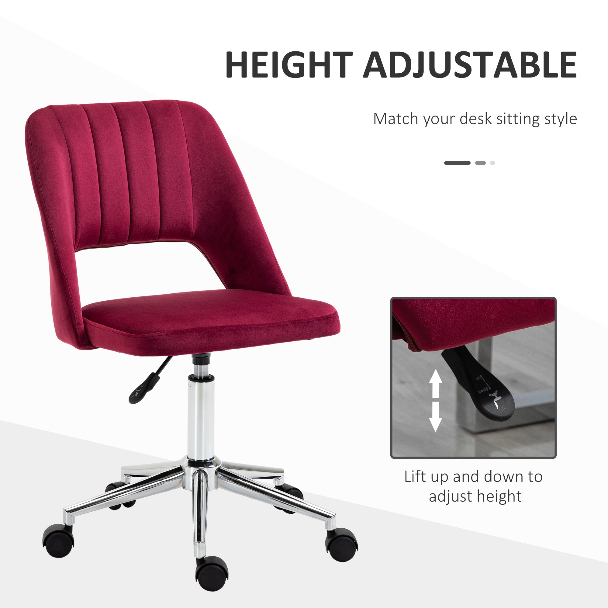 Mid-Back Velvet Office Chair - Red Scallop Swivel Chair-Office Products > Office Furniture > Office Chairs > Task Chairs-DECOROLALA