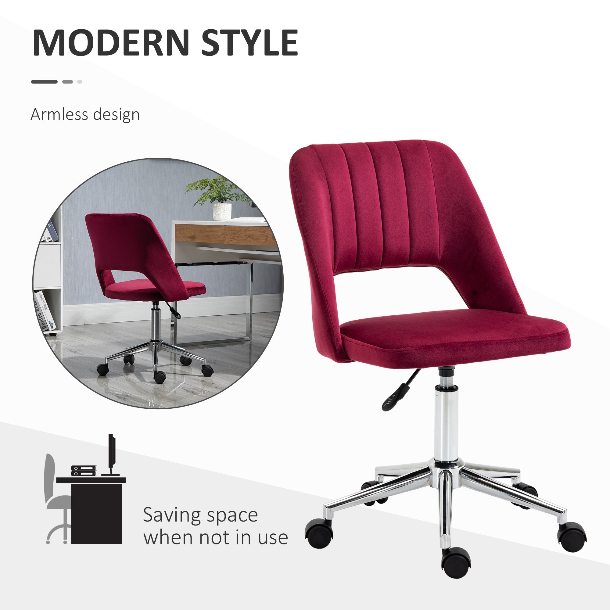 Mid-Back Velvet Office Chair - Red Scallop Swivel Chair-Office Products > Office Furniture > Office Chairs > Task Chairs-DECOROLALA