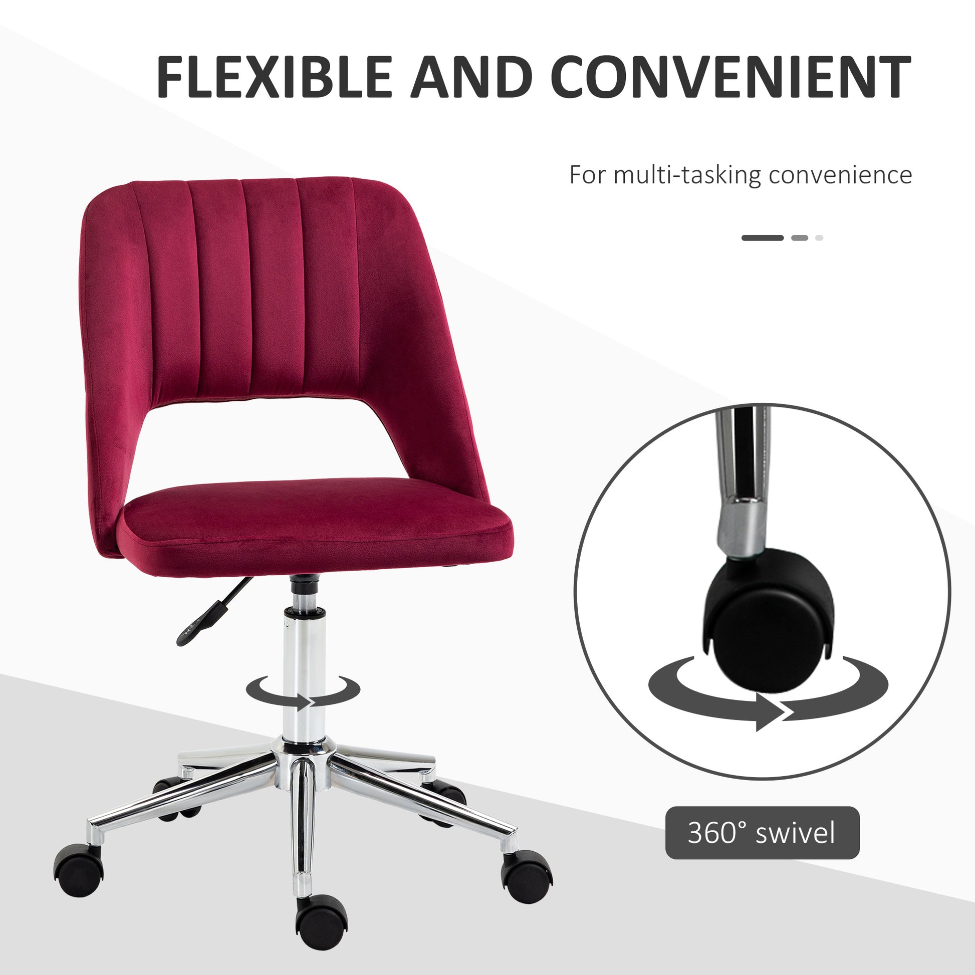 Mid-Back Velvet Office Chair - Red Scallop Swivel Chair-Office Products > Office Furniture > Office Chairs > Task Chairs-DECOROLALA