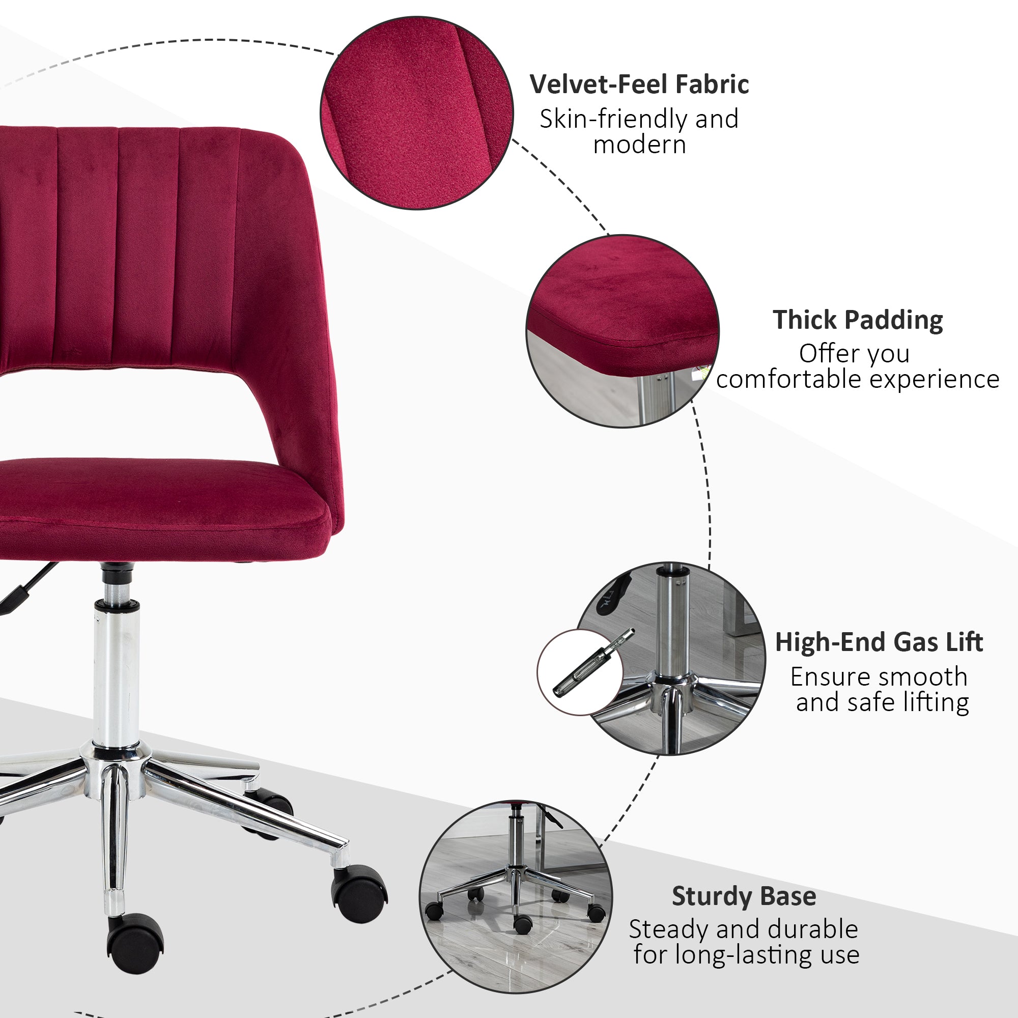 Mid-Back Velvet Office Chair - Red Scallop Swivel Chair-Office Products > Office Furniture > Office Chairs > Task Chairs-DECOROLALA