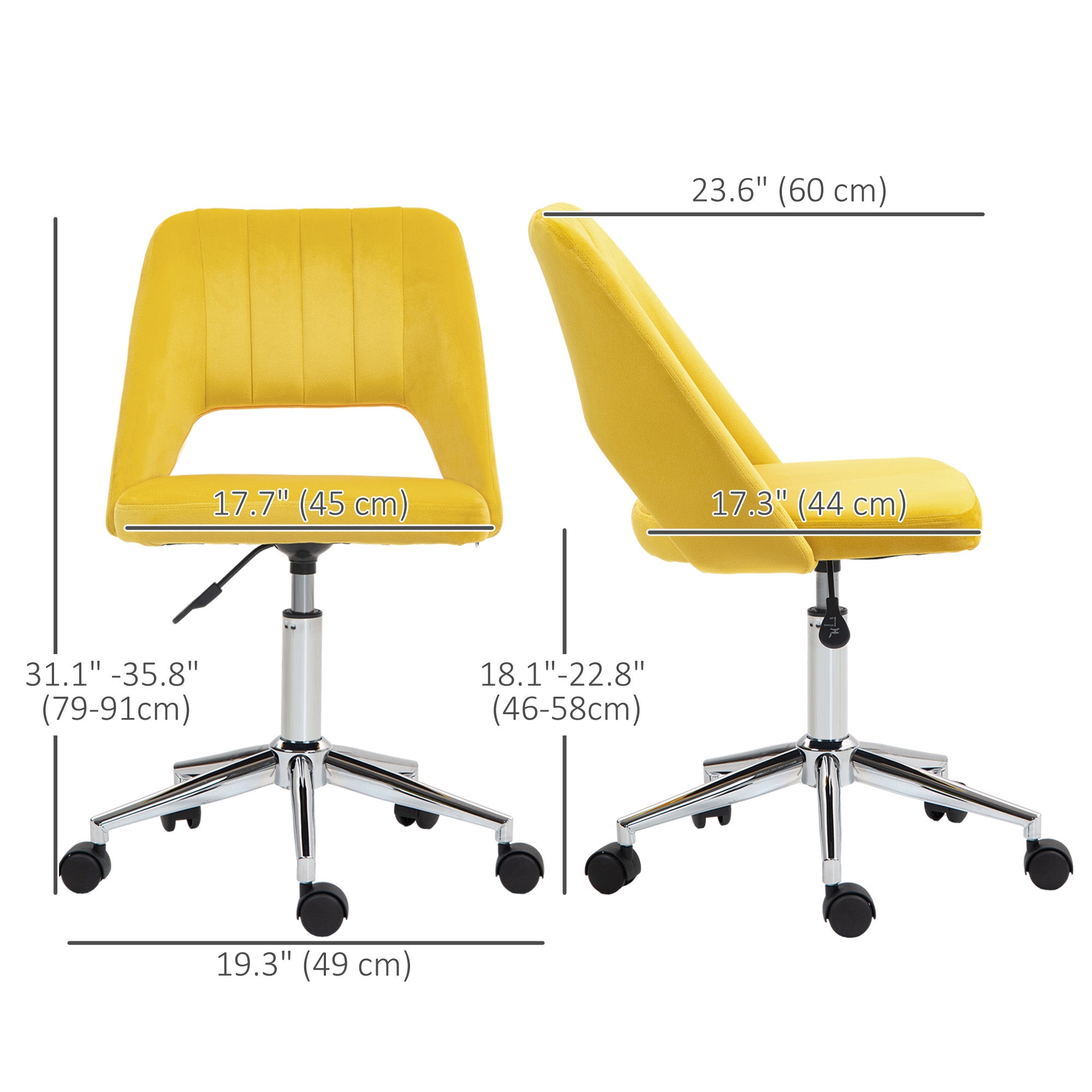 Mid-Back Velvet Office Chair - Scallop Swivel Chair, Yellow-Office Products > Office Furniture > Office Chairs-DECOROLALA