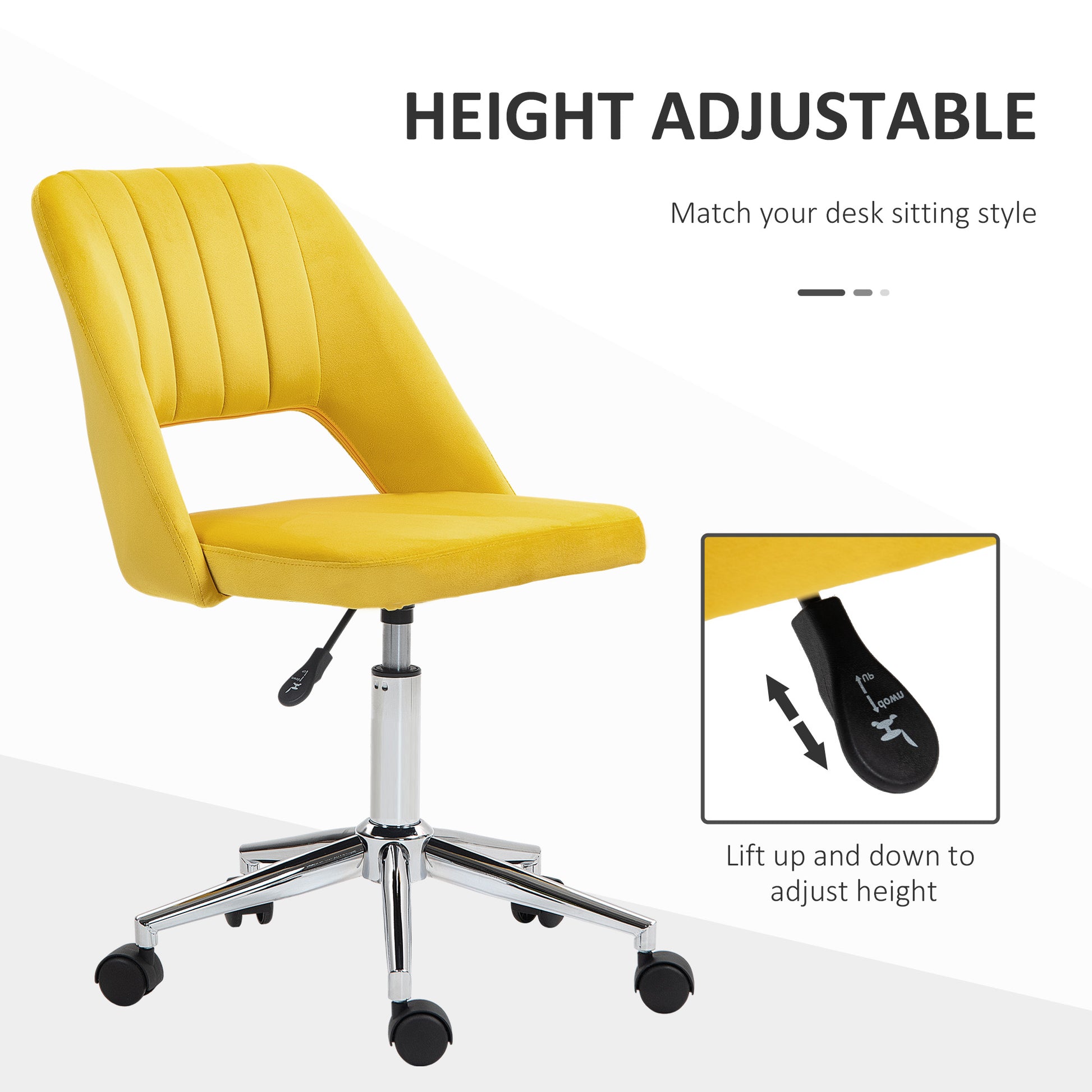 Mid-Back Velvet Office Chair - Scallop Swivel Chair, Yellow-Office Products > Office Furniture > Office Chairs-DECOROLALA