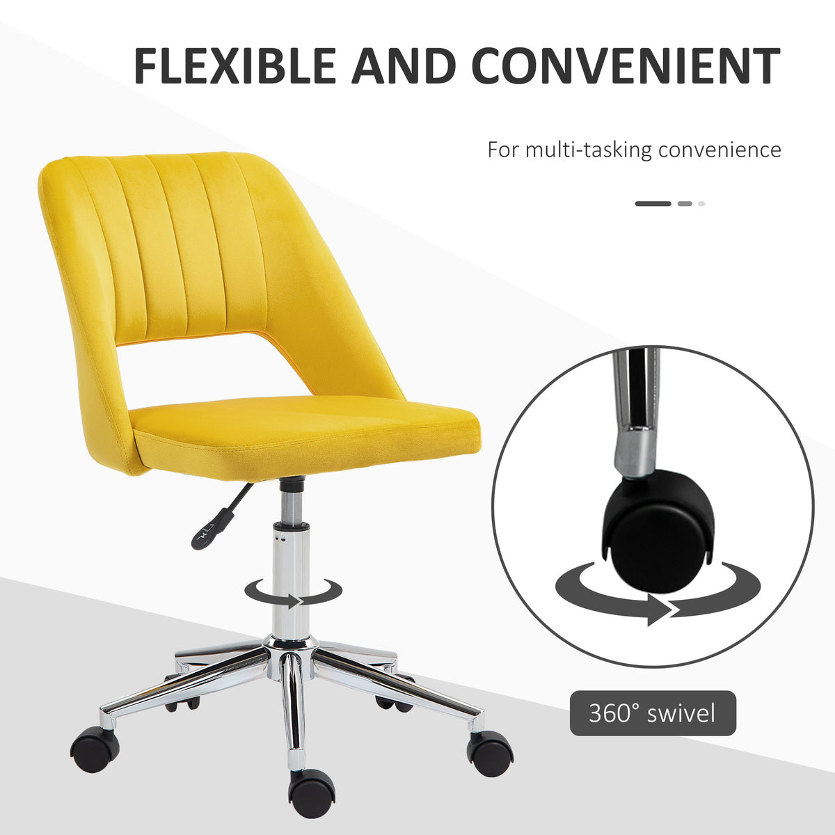 Mid-Back Velvet Office Chair - Scallop Swivel Chair, Yellow-Office Products > Office Furniture > Office Chairs-DECOROLALA