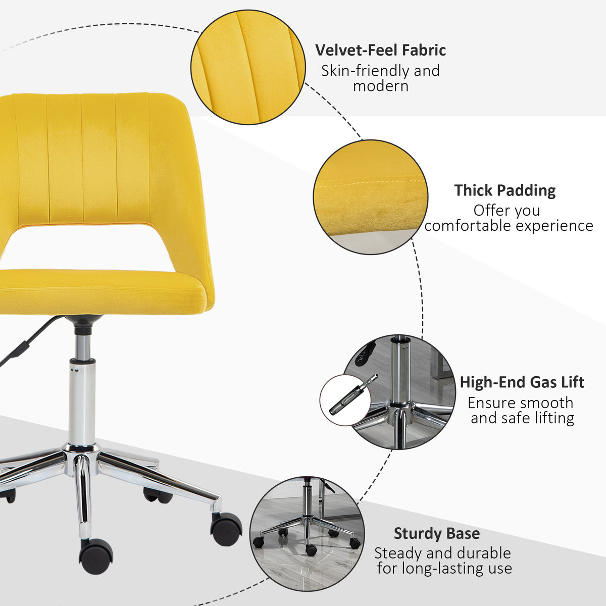 Mid-Back Velvet Office Chair - Scallop Swivel Chair, Yellow-Office Products > Office Furniture > Office Chairs-DECOROLALA
