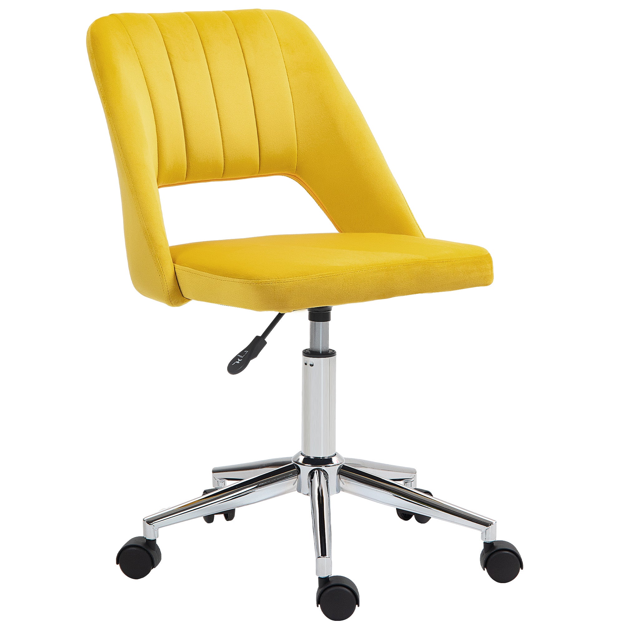 Mid-Back Velvet Office Chair - Scallop Swivel Chair, Yellow-Office Products > Office Furniture > Office Chairs-DECOROLALA