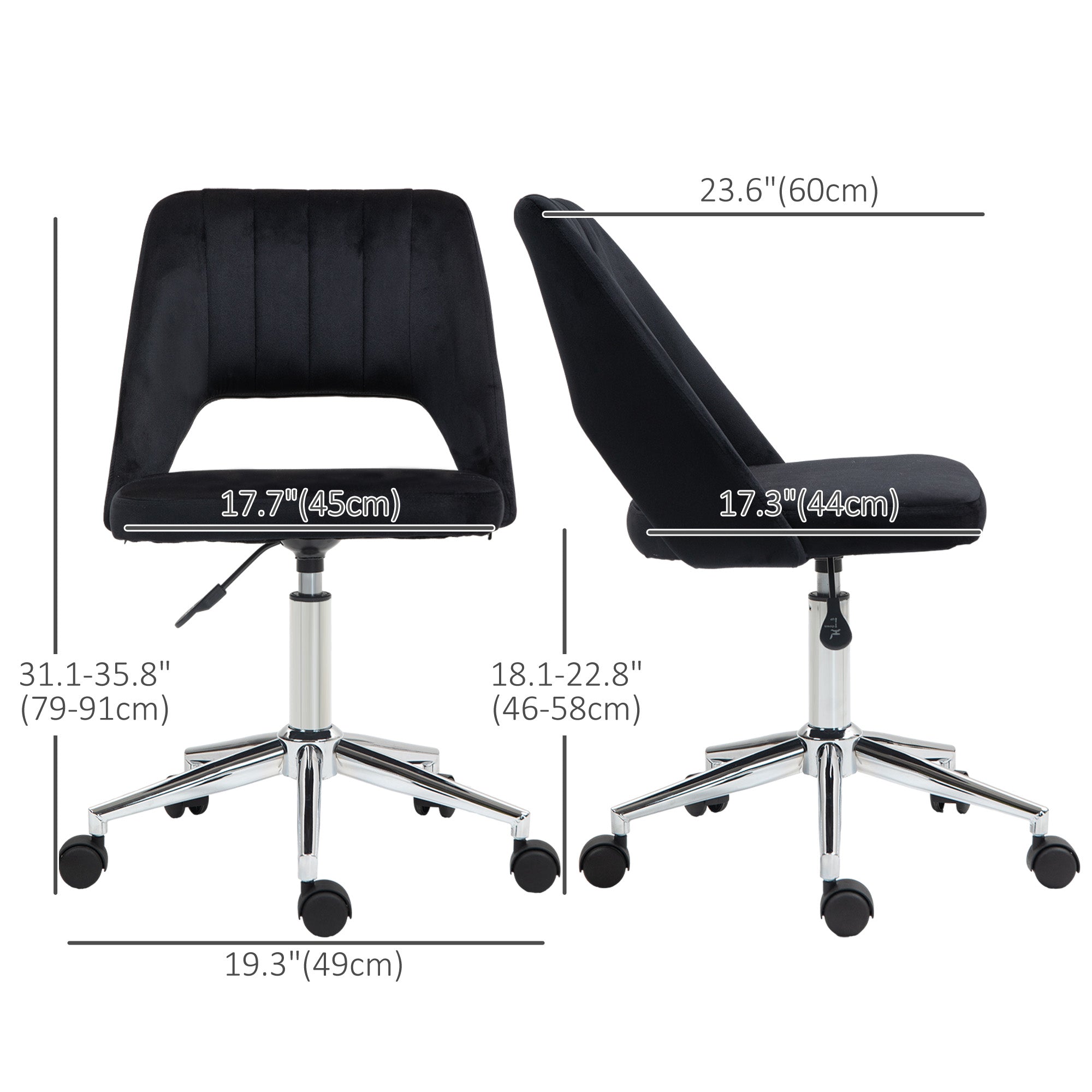 Mid-Back Velvet Office Chair - Scallop Swivel Desk Chair, Black-Office Products > Office Furniture > Office Chairs-DECOROLALA